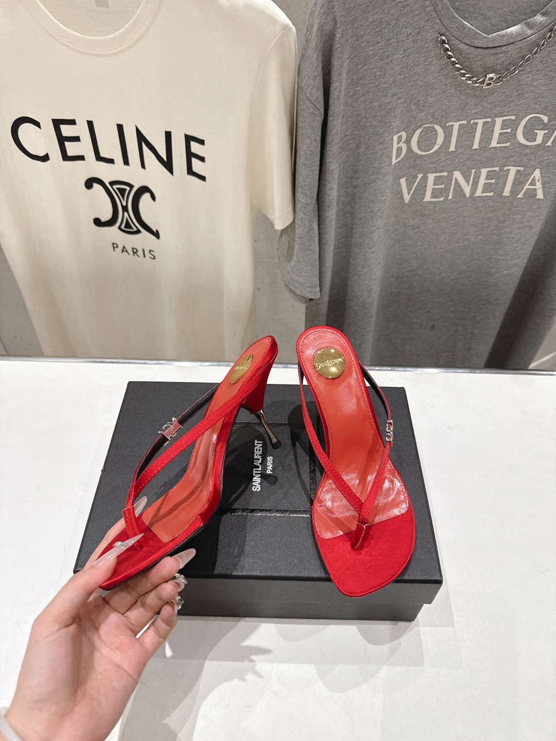 高版本出厂 SAINT LAURENT～F030 圣罗兰ysl 26ss夏季全新走秀款夹脚高跟拖鞋人字拖