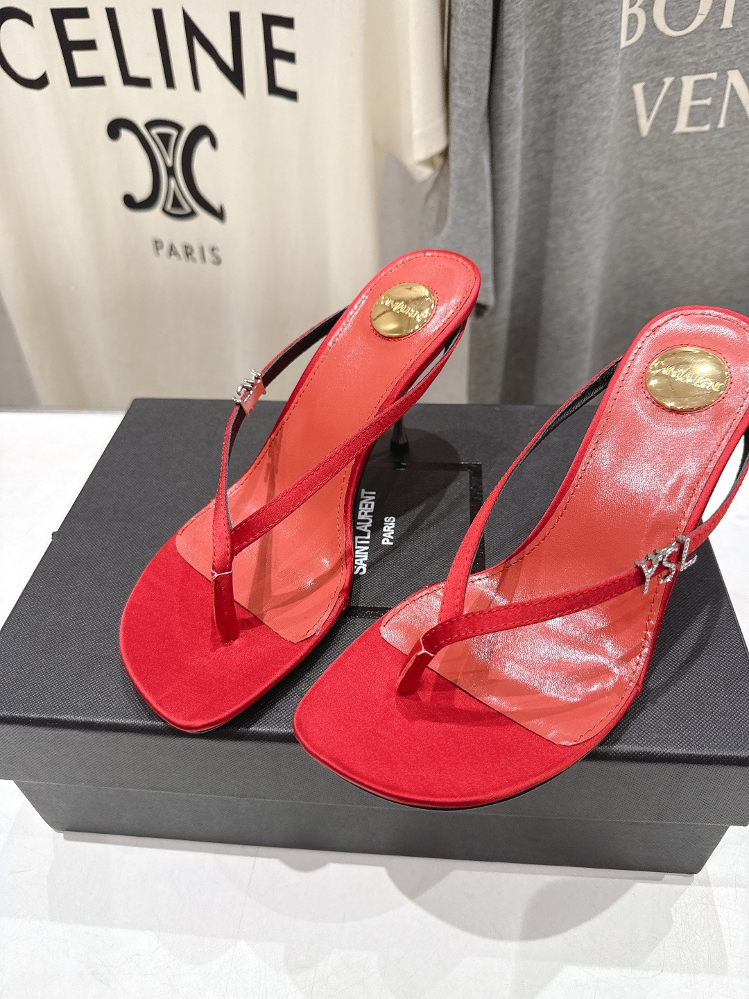 高版本出厂 SAINT LAURENT～F030 圣罗兰ysl 26ss夏季全新走秀款夹脚高跟拖鞋人字拖