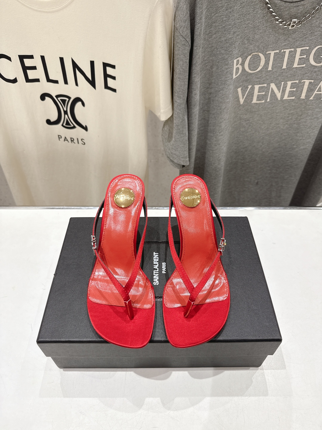 高版本出厂 SAINT LAURENT～F030 圣罗兰ysl 26ss夏季全新走秀款夹脚高跟拖鞋人字拖