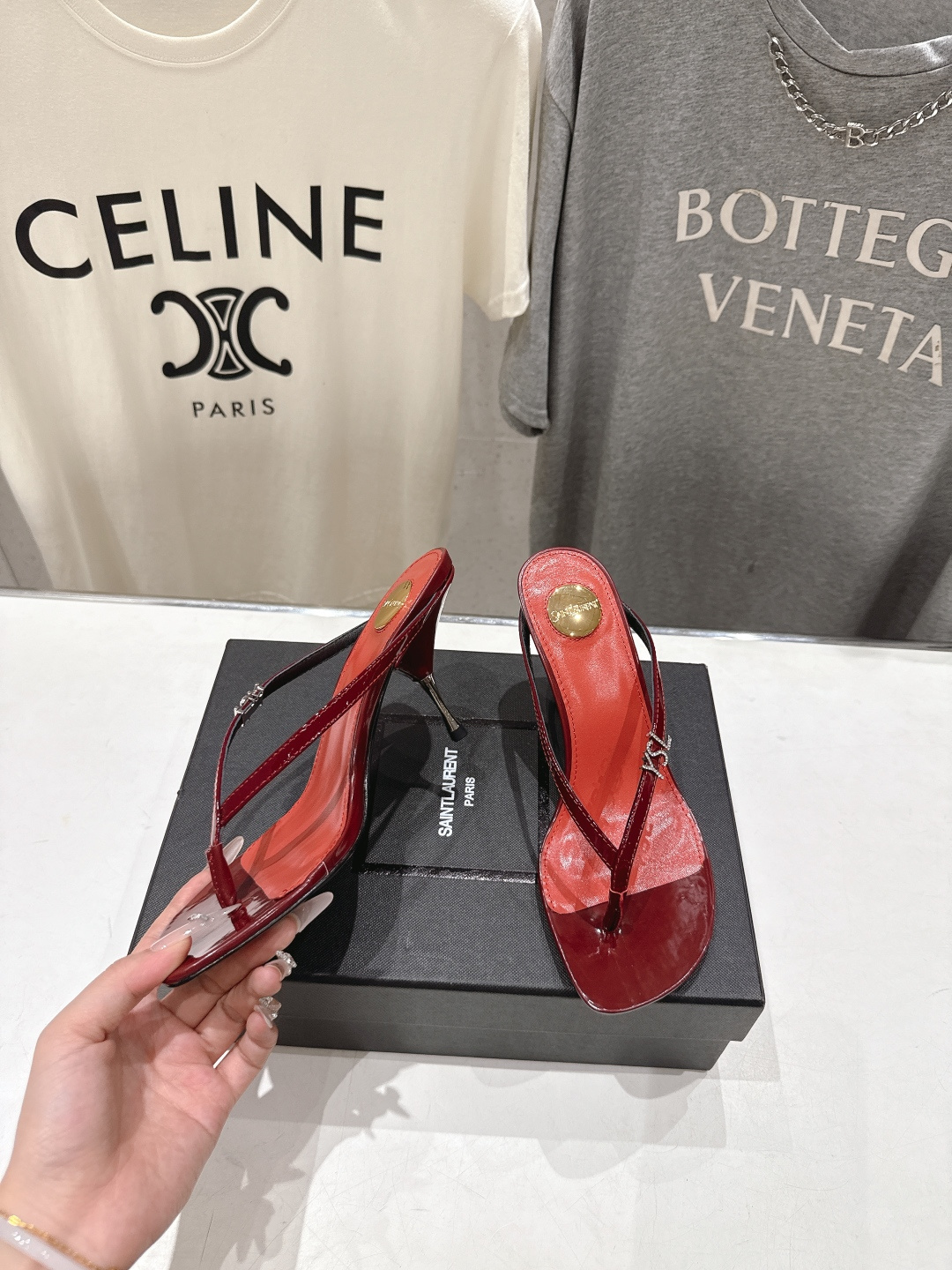 高版本出厂 SAINT LAURENT～F030 圣罗兰ysl 26ss夏季全新走秀款夹脚高跟拖鞋人字拖