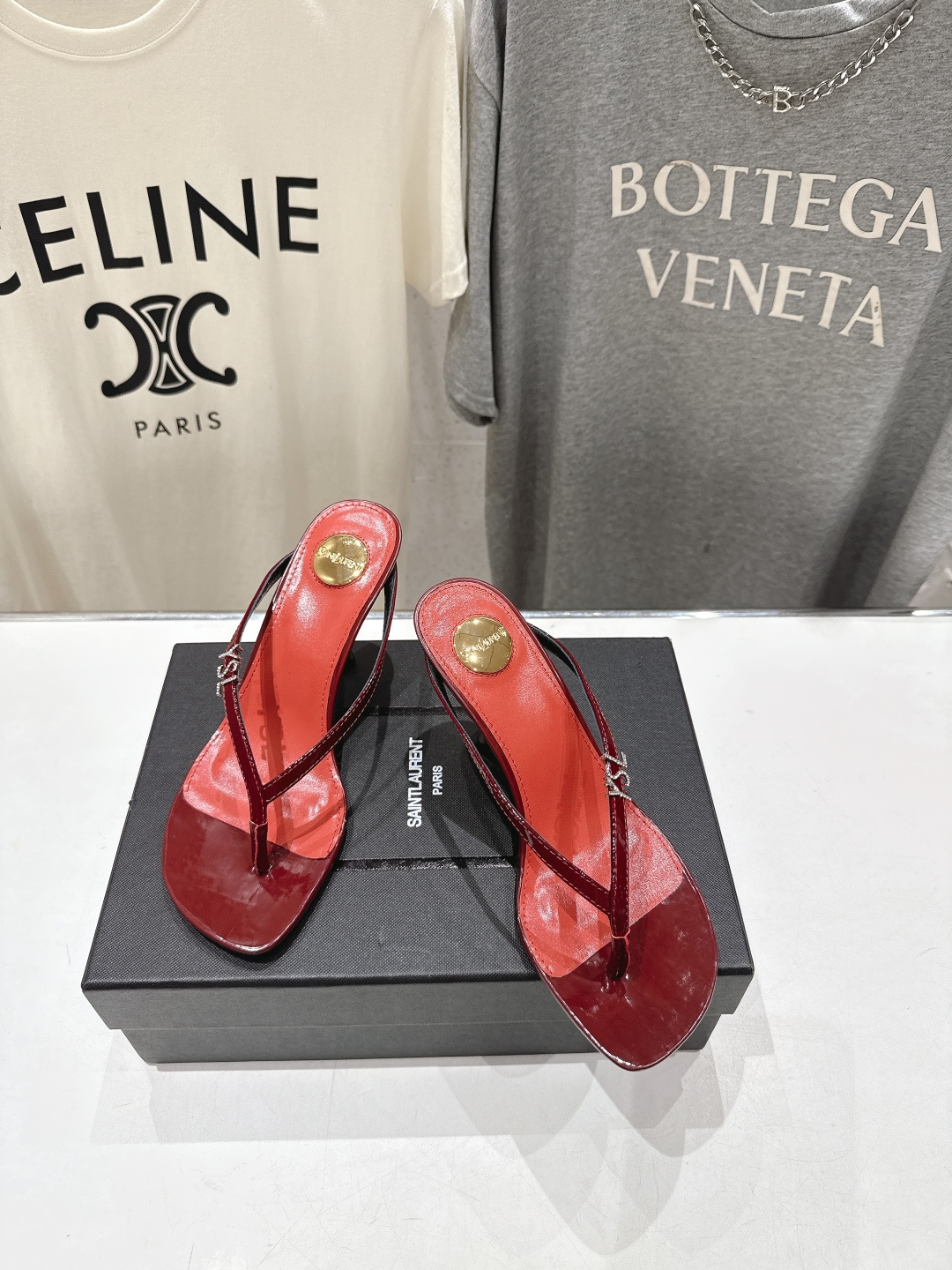 高版本出厂 SAINT LAURENT～F030 圣罗兰ysl 26ss夏季全新走秀款夹脚高跟拖鞋人字拖