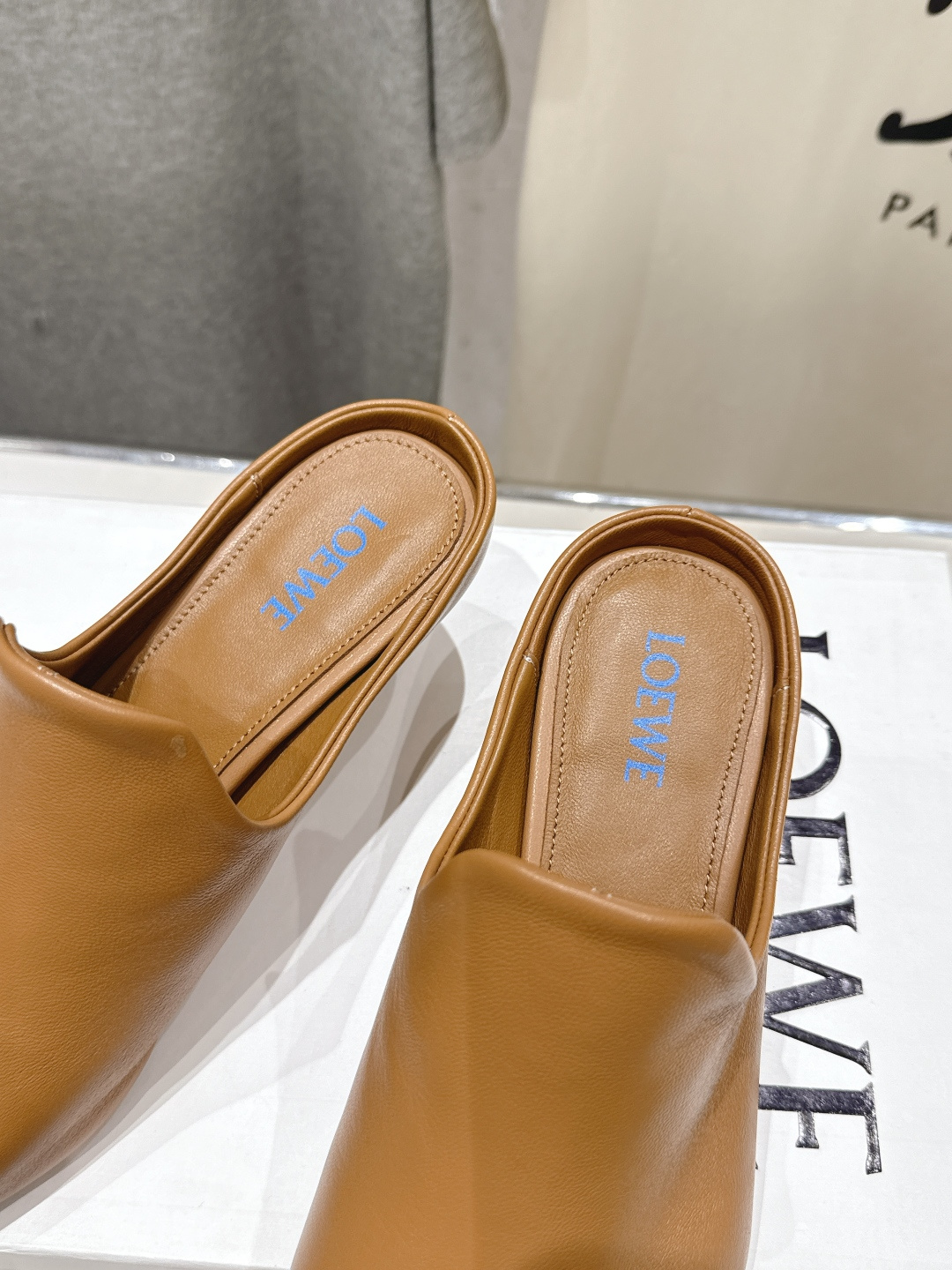 高版本出厂  LOEWE/罗意威F036 2026/ss新品复古风小牛皮高跟拖鞋穆勒鞋～小红书、外网火爆