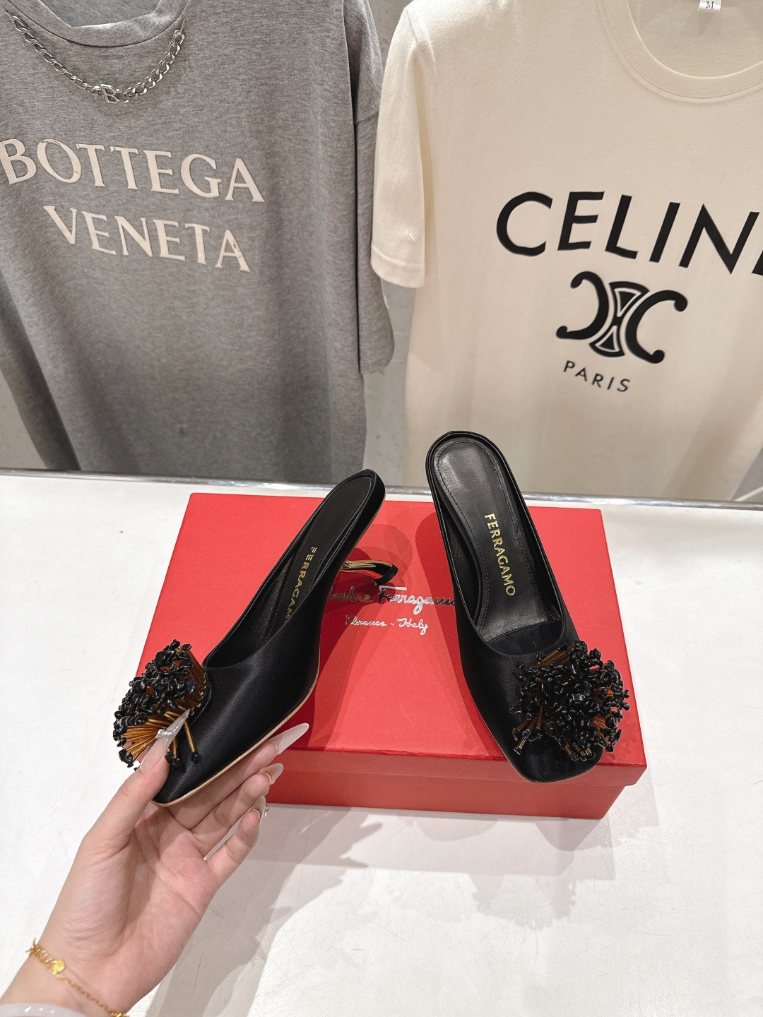 高版本出厂  FERRAGAMO/菲拉格慕F065  26ss夏季新款高跟半包拖鞋菲拉格慕今期高频曝光的