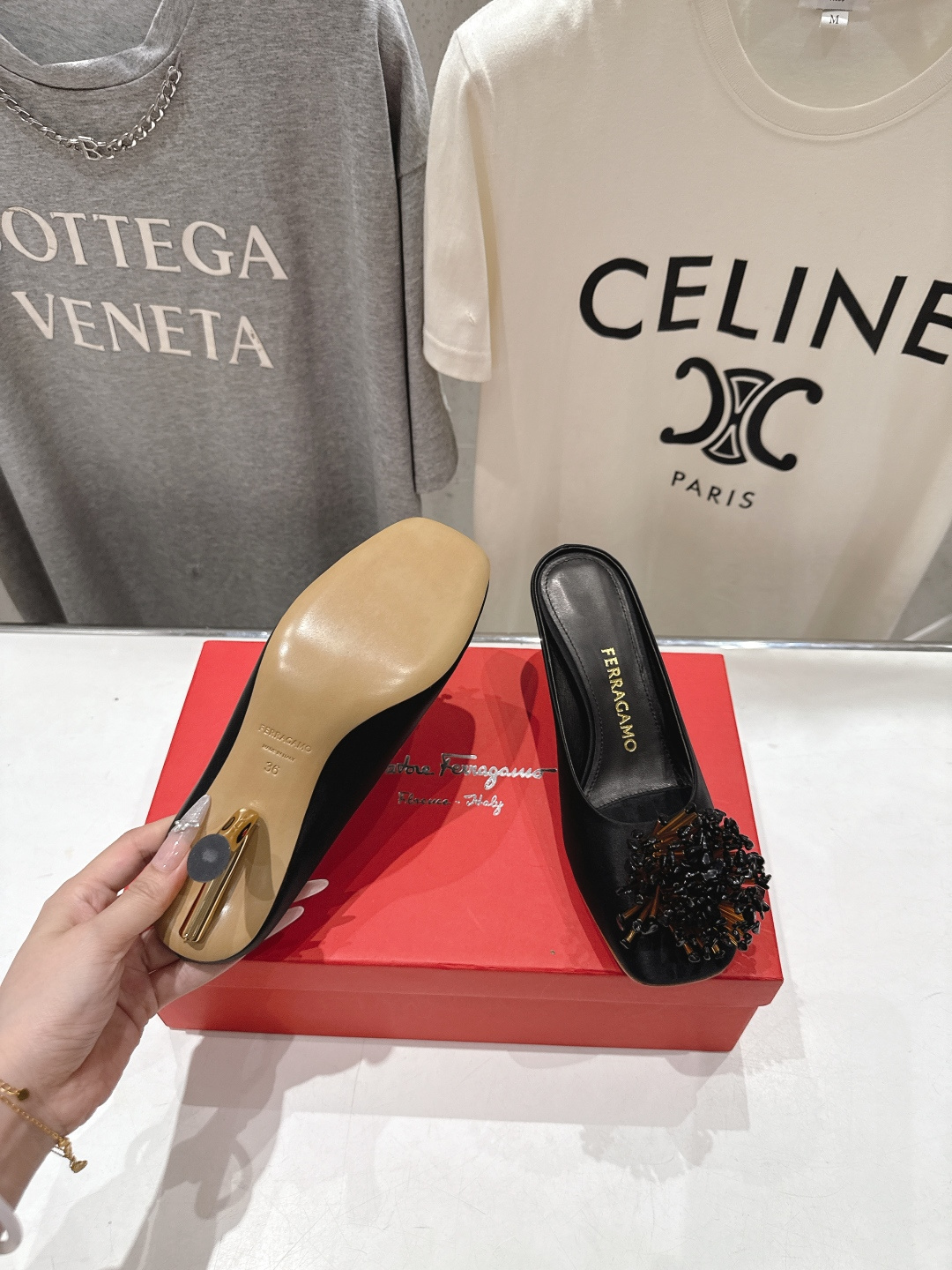 高版本出厂  FERRAGAMO/菲拉格慕F065  26ss夏季新款高跟半包拖鞋菲拉格慕今期高频曝光的