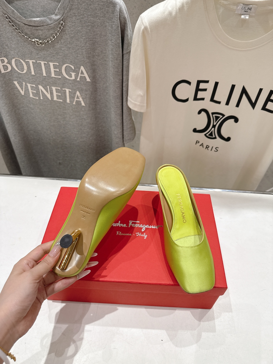 高版本出厂  FERRAGAMO/菲拉格慕F065  26ss夏季新款高跟半包拖鞋菲拉格慕今期高频曝光的