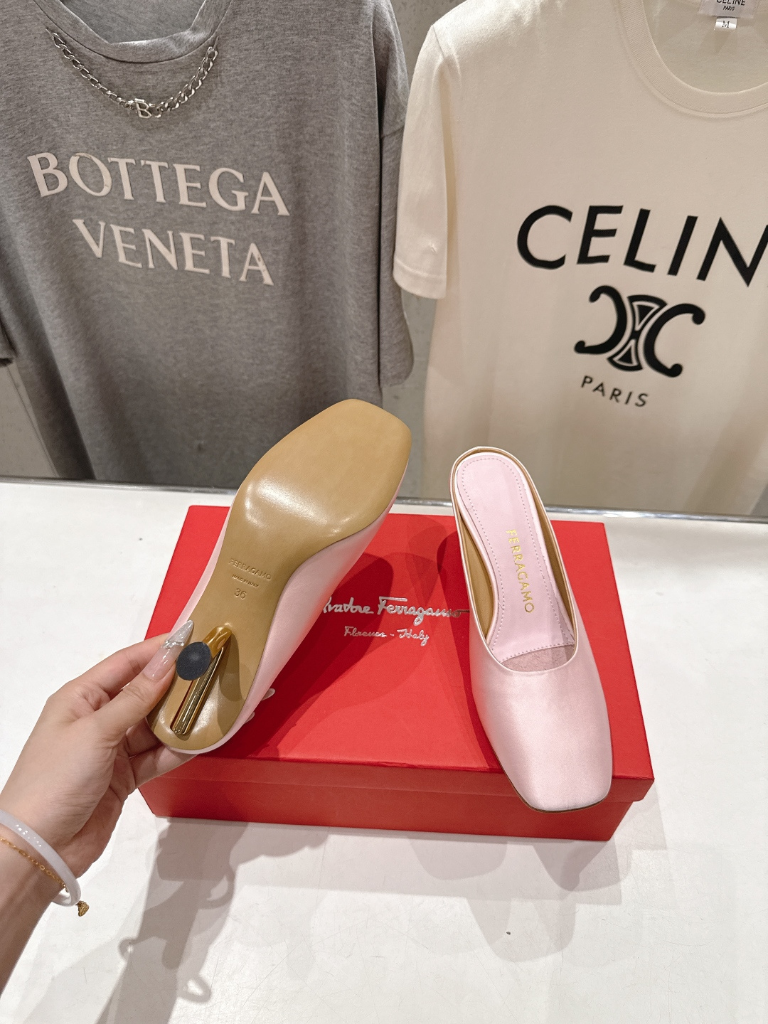 高版本出厂  FERRAGAMO/菲拉格慕F065  26ss夏季新款高跟半包拖鞋菲拉格慕今期高频曝光的