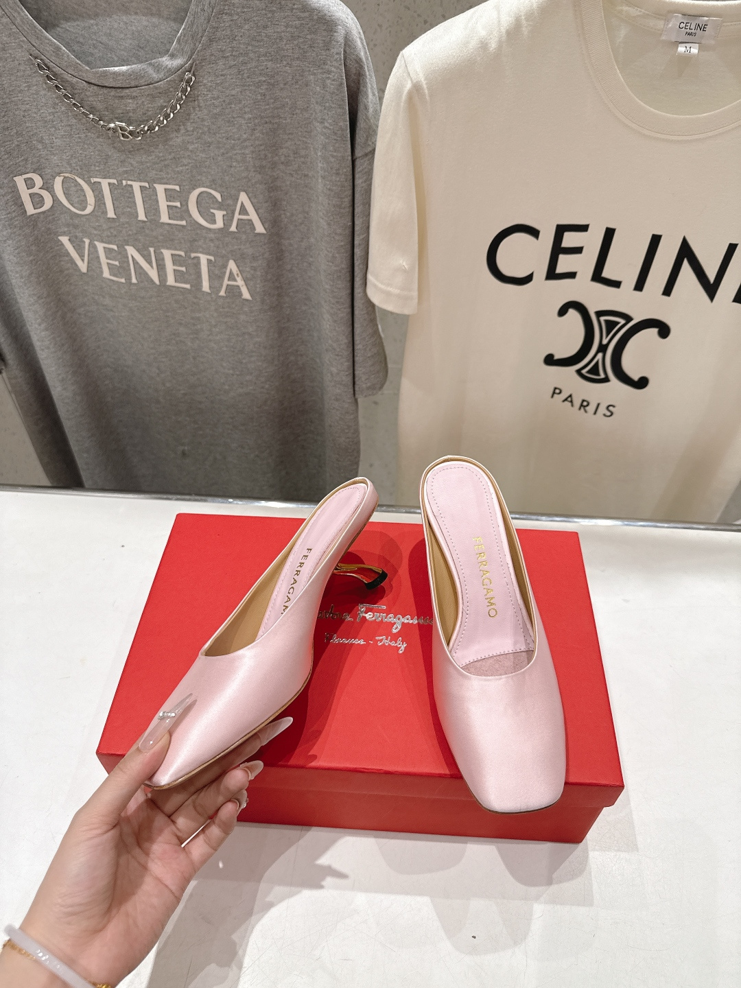 高版本出厂  FERRAGAMO/菲拉格慕F065  26ss夏季新款高跟半包拖鞋菲拉格慕今期高频曝光的