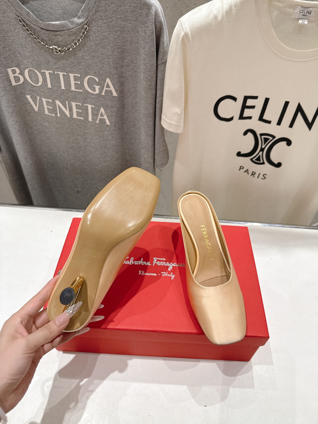 高版本出厂  FERRAGAMO/菲拉格慕F065  26ss夏季新款高跟半包拖鞋菲拉格慕今期高频曝光的