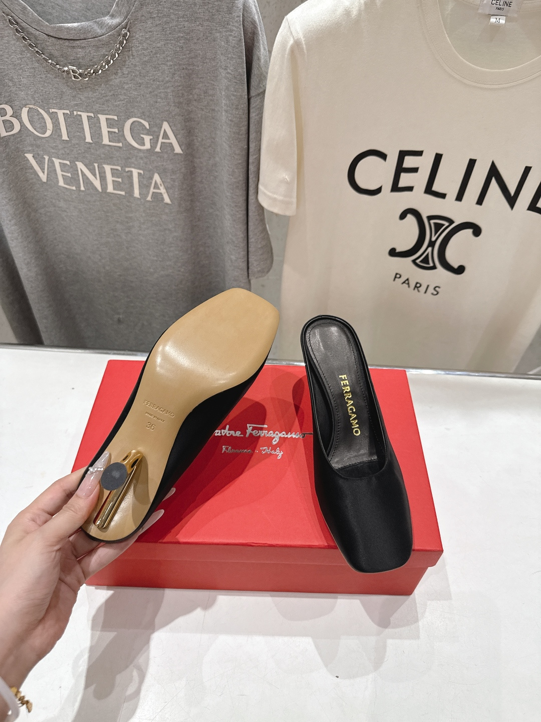 高版本出厂  FERRAGAMO/菲拉格慕F065  26ss夏季新款高跟半包拖鞋菲拉格慕今期高频曝光的