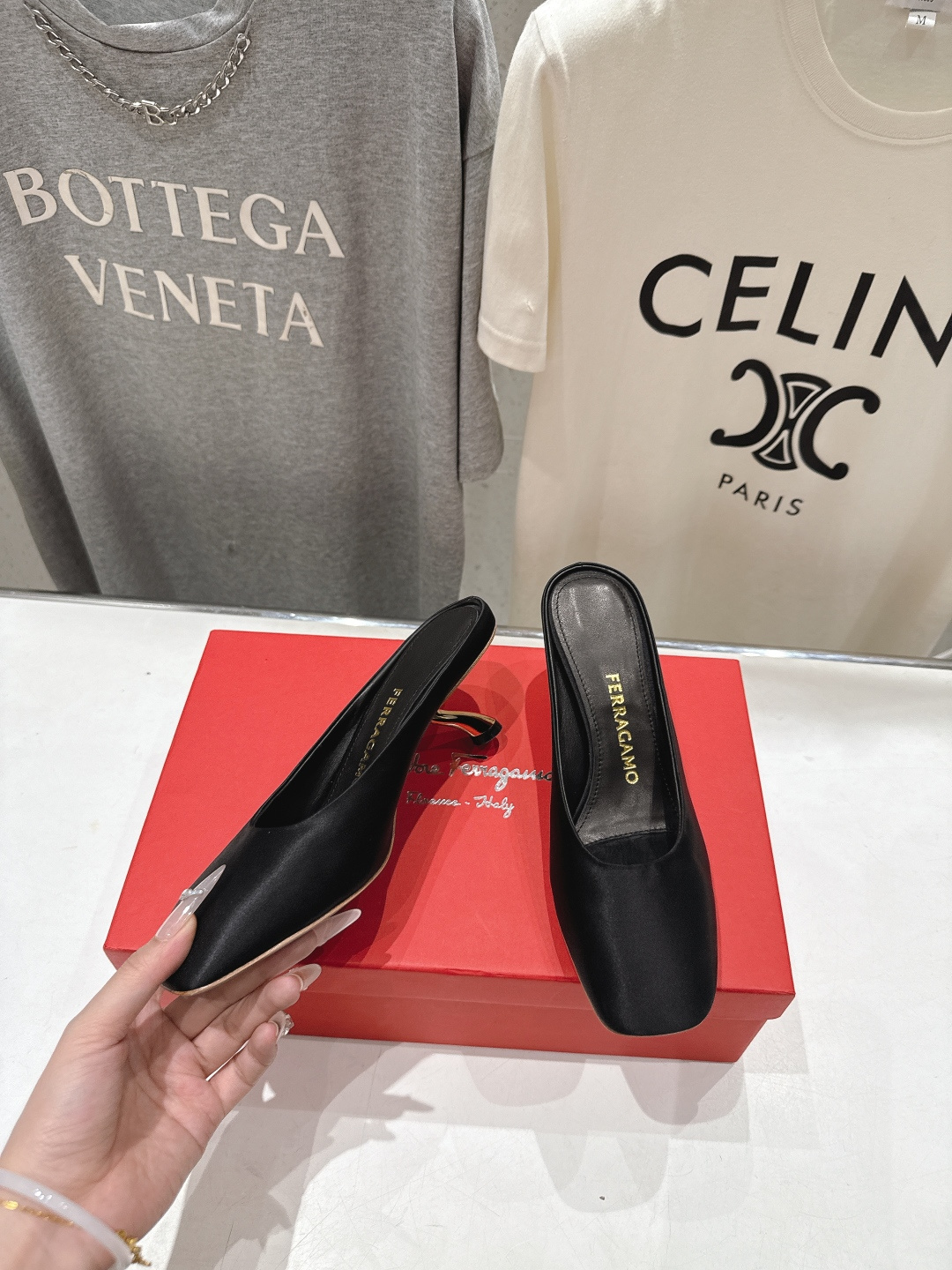 高版本出厂  FERRAGAMO/菲拉格慕F065  26ss夏季新款高跟半包拖鞋菲拉格慕今期高频曝光的