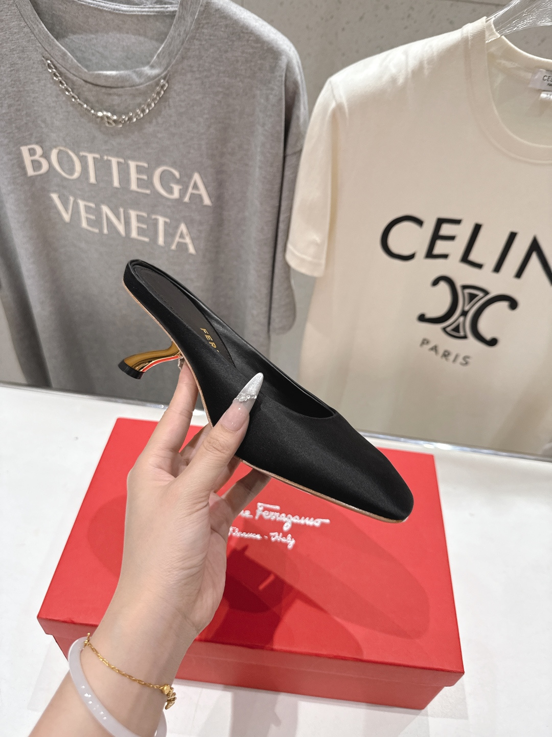 高版本出厂  FERRAGAMO/菲拉格慕F065  26ss夏季新款高跟半包拖鞋菲拉格慕今期高频曝光的