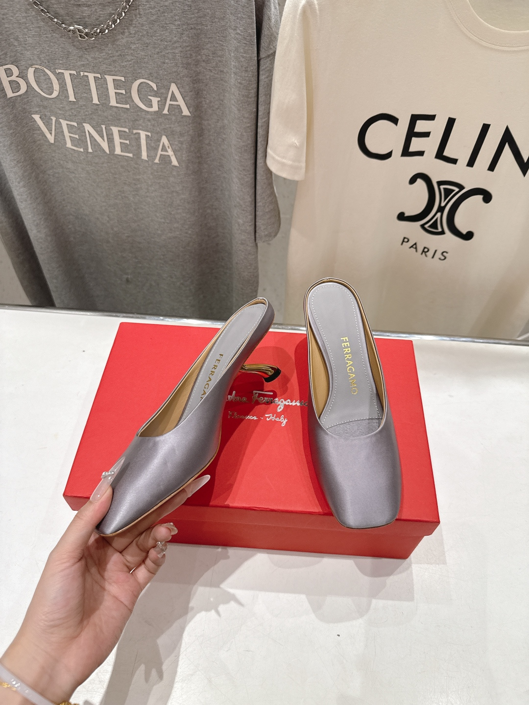 高版本出厂  FERRAGAMO/菲拉格慕F065  26ss夏季新款高跟半包拖鞋菲拉格慕今期高频曝光的