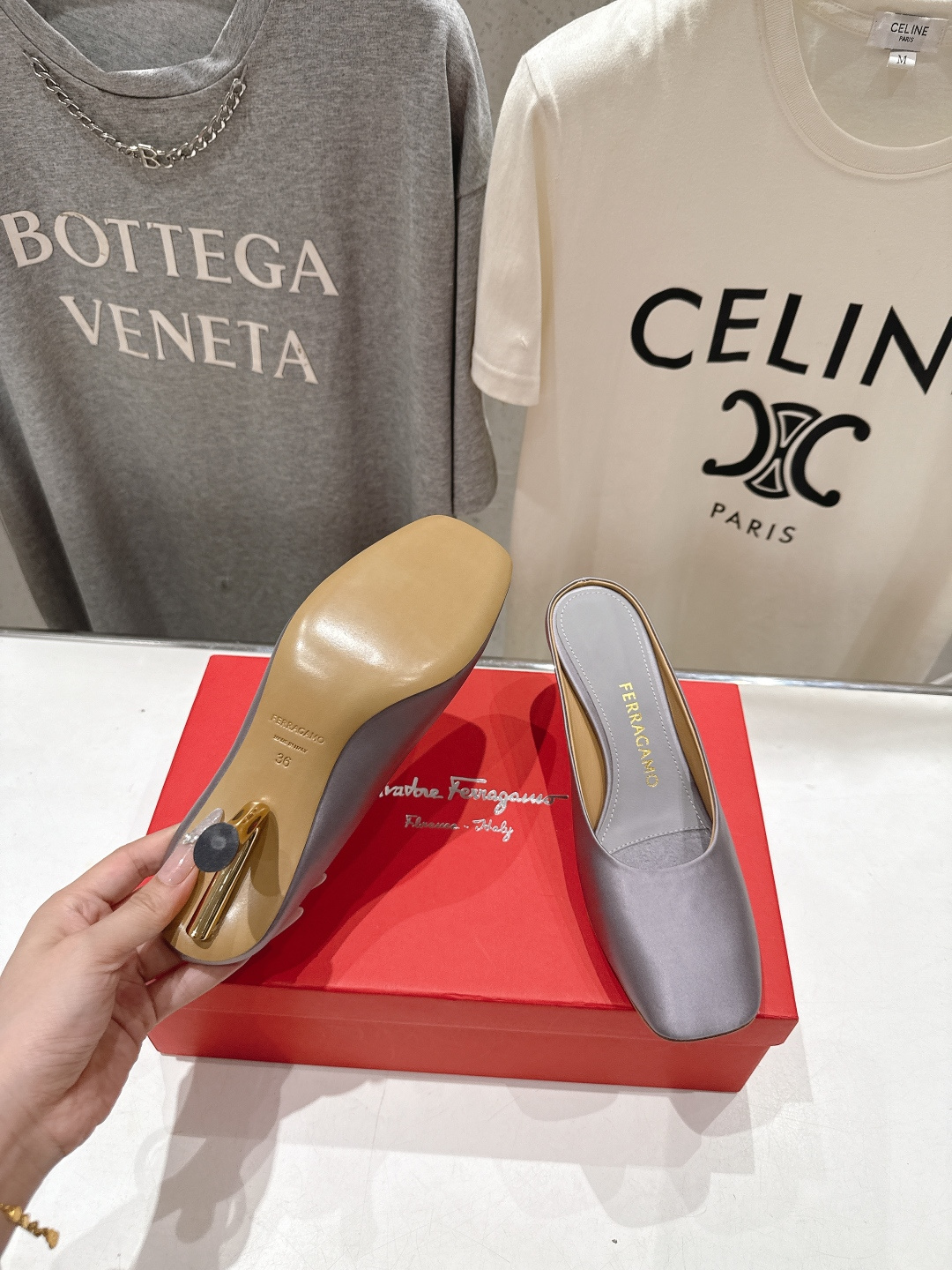 高版本出厂  FERRAGAMO/菲拉格慕F065  26ss夏季新款高跟半包拖鞋菲拉格慕今期高频曝光的