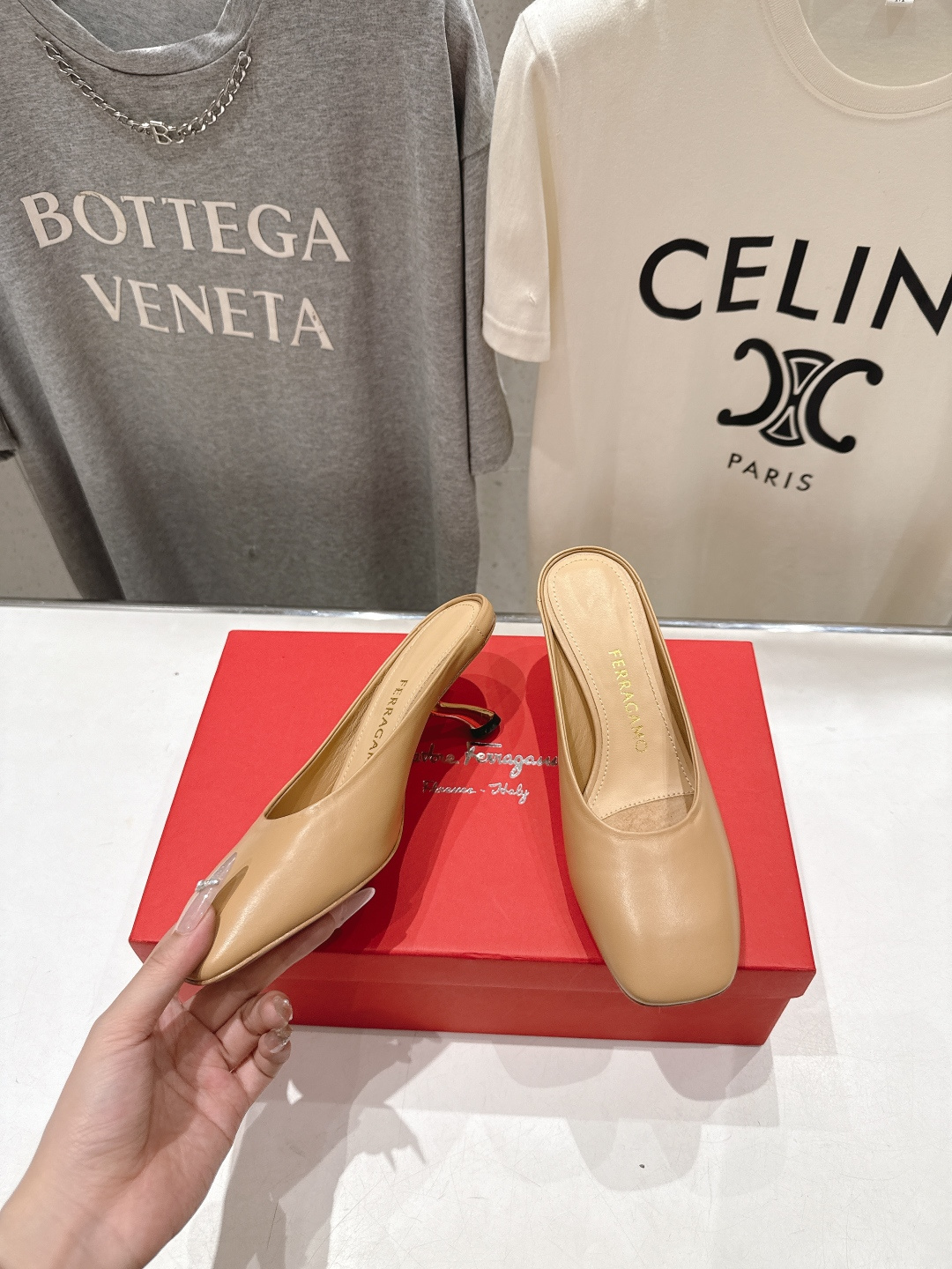 高版本出厂  FERRAGAMO/菲拉格慕F065  26ss夏季新款高跟半包拖鞋菲拉格慕今期高频曝光的