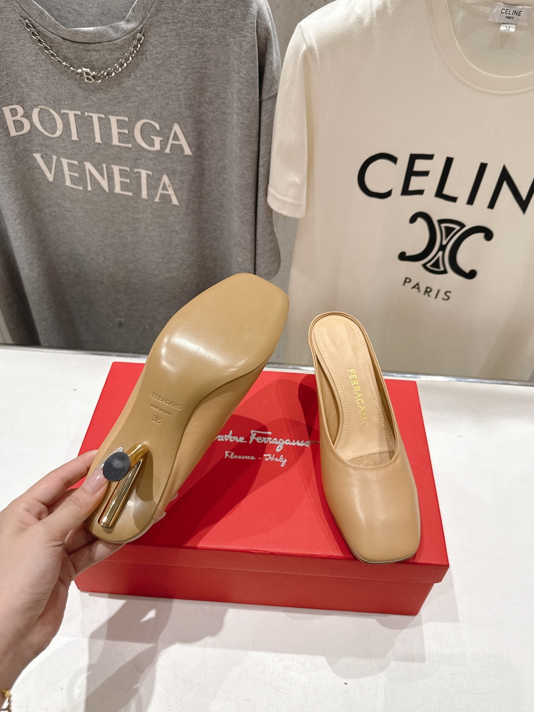 高版本出厂  FERRAGAMO/菲拉格慕F065  26ss夏季新款高跟半包拖鞋菲拉格慕今期高频曝光的