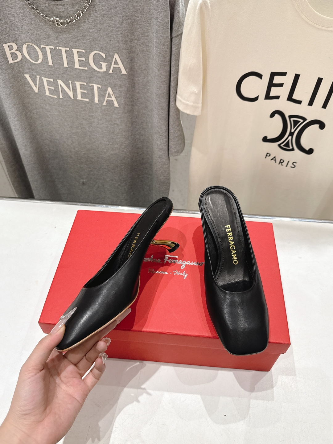 高版本出厂  FERRAGAMO/菲拉格慕F065  26ss夏季新款高跟半包拖鞋菲拉格慕今期高频曝光的