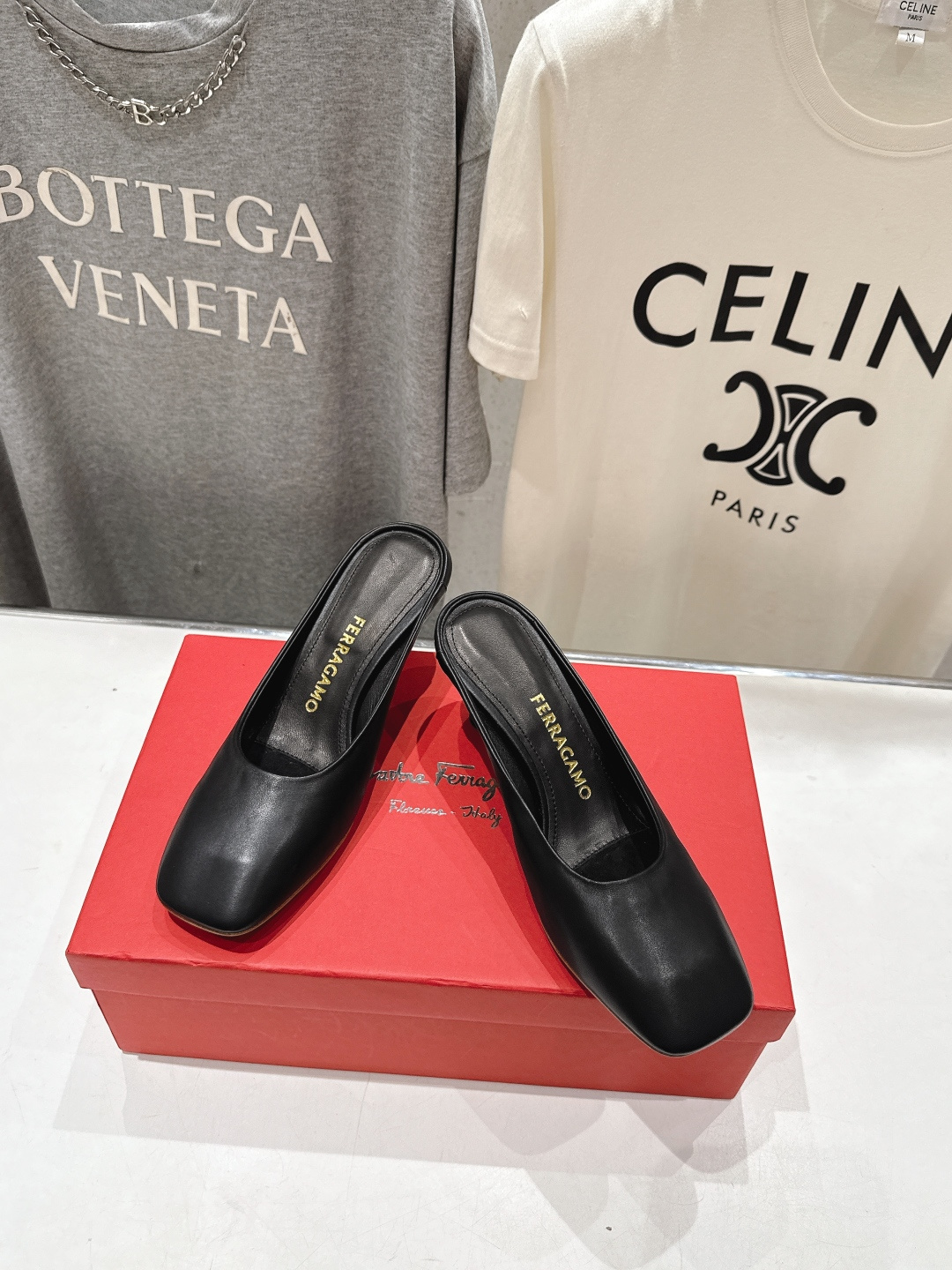高版本出厂  FERRAGAMO/菲拉格慕F065  26ss夏季新款高跟半包拖鞋菲拉格慕今期高频曝光的