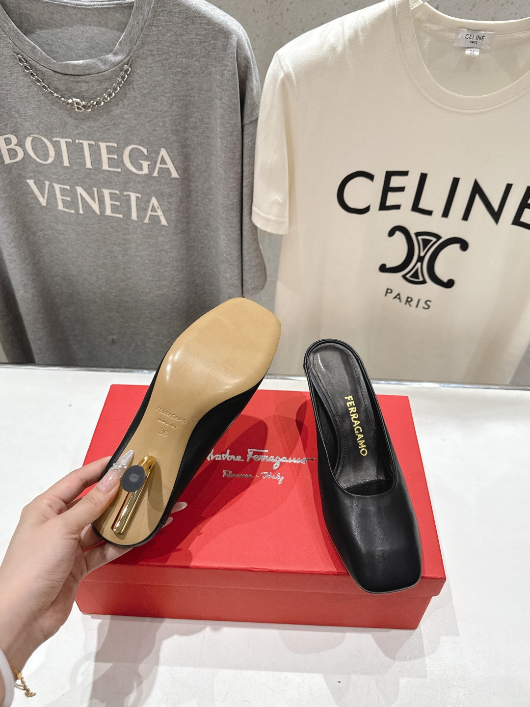 高版本出厂  FERRAGAMO/菲拉格慕F065  26ss夏季新款高跟半包拖鞋菲拉格慕今期高频曝光的