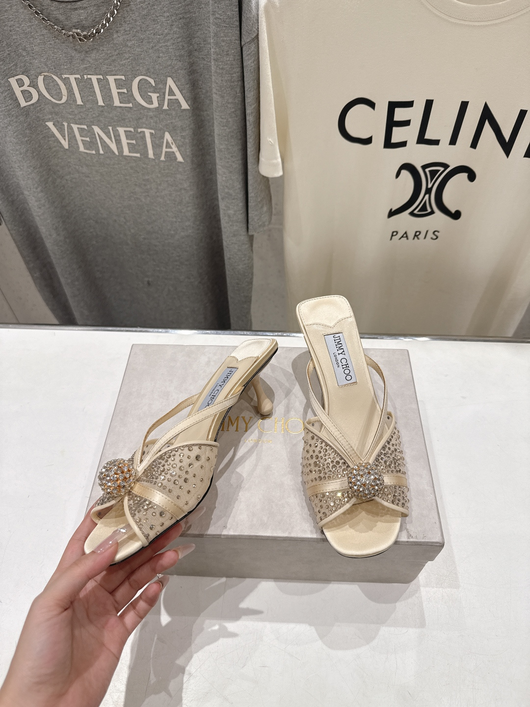 高版本出厂  JIMMY CHOO*｜JC/吉米周2026ss新款简约烫钻小猫跟高跟鞋拖鞋原版套楦，完美