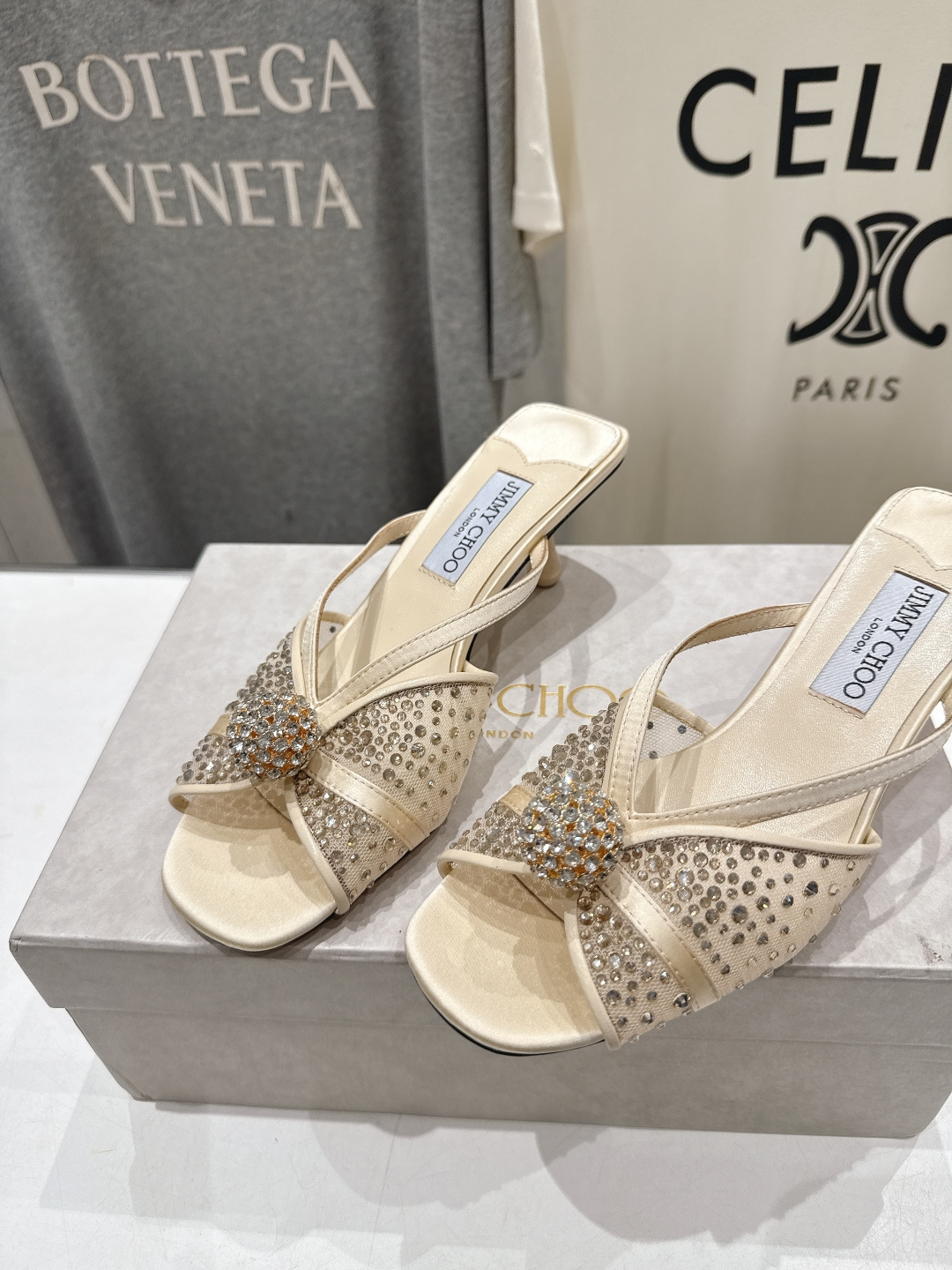 高版本出厂  JIMMY CHOO*｜JC/吉米周2026ss新款简约烫钻小猫跟高跟鞋拖鞋原版套楦，完美