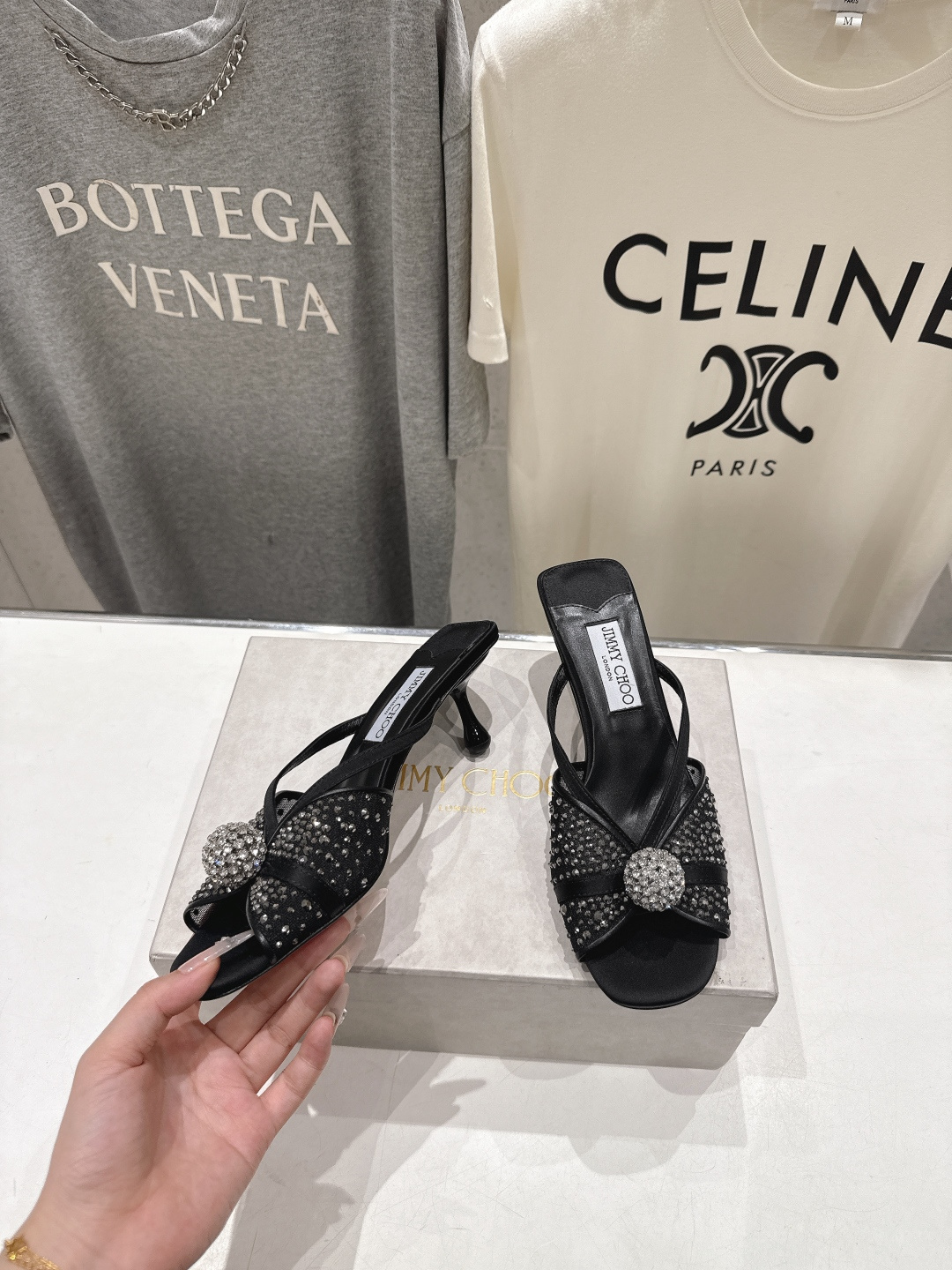 高版本出厂  JIMMY CHOO*｜JC/吉米周2026ss新款简约烫钻小猫跟高跟鞋拖鞋原版套楦，完美