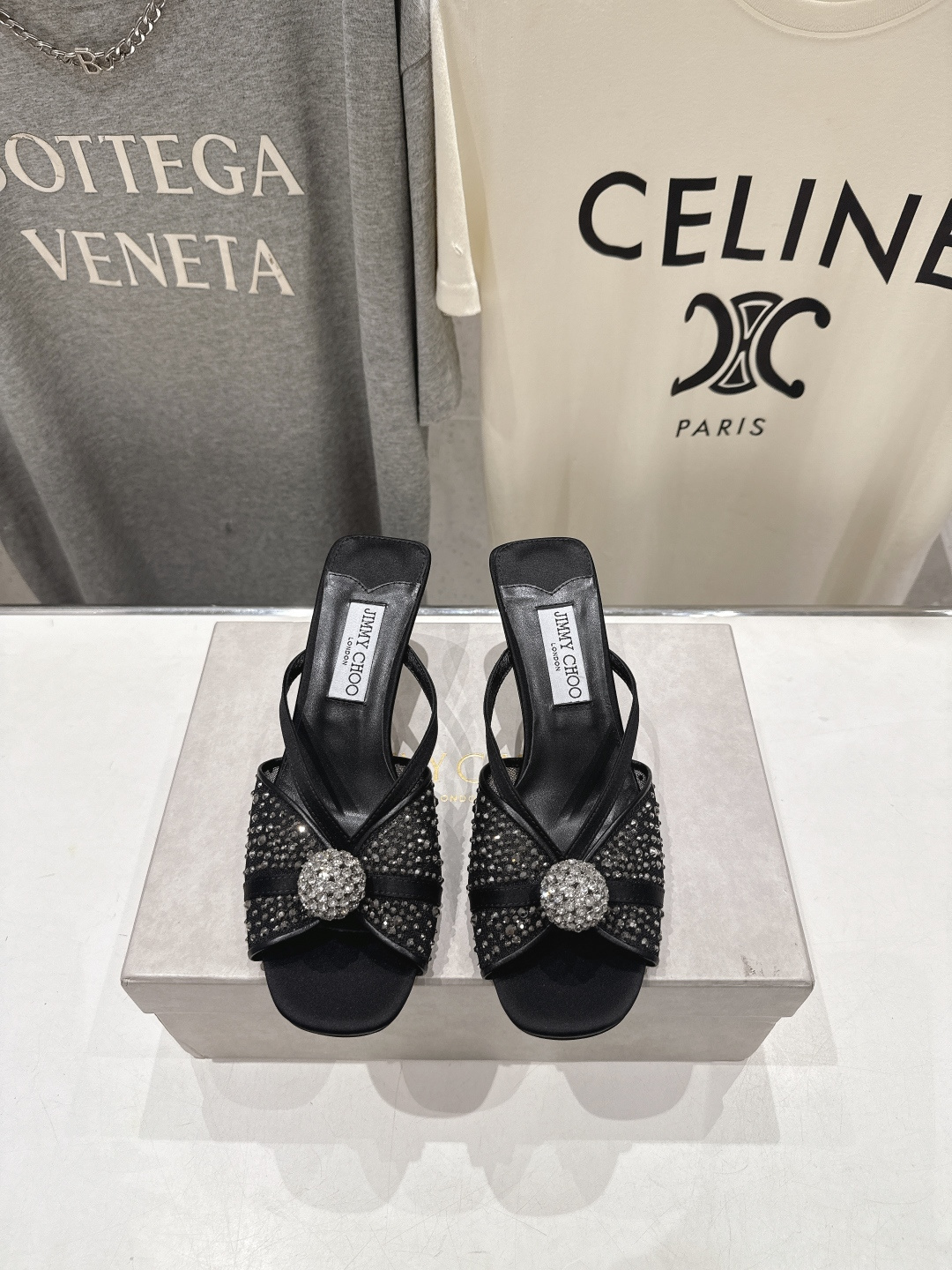 高版本出厂  JIMMY CHOO*｜JC/吉米周2026ss新款简约烫钻小猫跟高跟鞋拖鞋原版套楦，完美