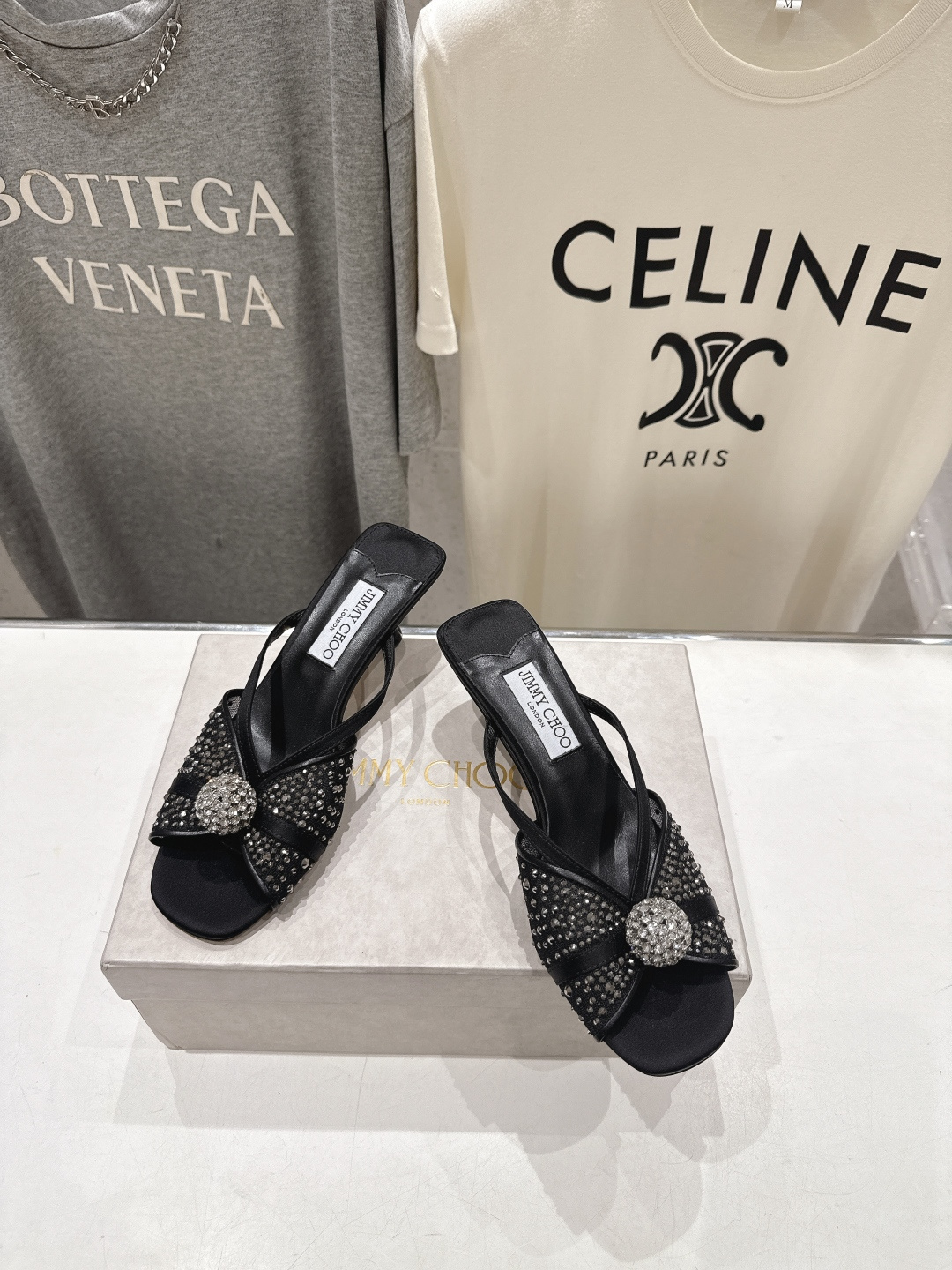高版本出厂  JIMMY CHOO*｜JC/吉米周2026ss新款简约烫钻小猫跟高跟鞋拖鞋原版套楦，完美