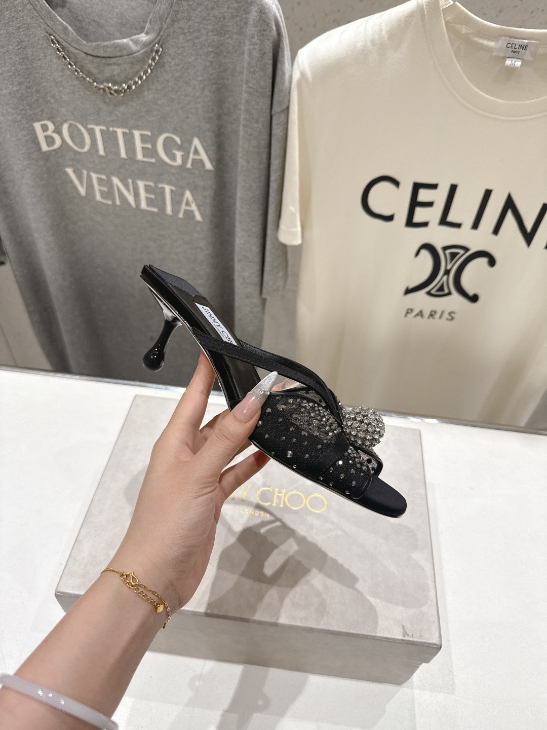 高版本出厂  JIMMY CHOO*｜JC/吉米周2026ss新款简约烫钻小猫跟高跟鞋拖鞋原版套楦，完美