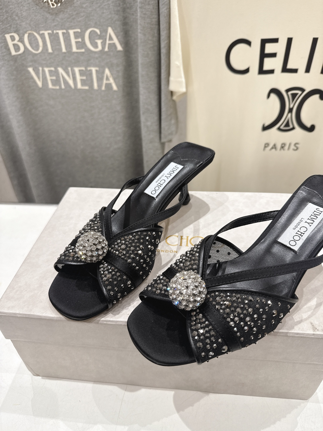 高版本出厂  JIMMY CHOO*｜JC/吉米周2026ss新款简约烫钻小猫跟高跟鞋拖鞋原版套楦，完美