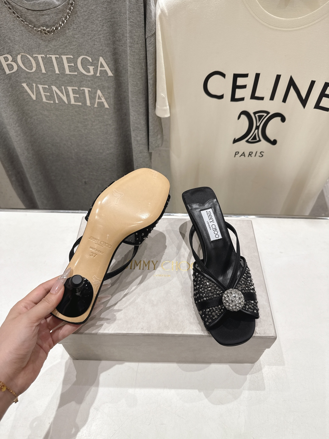 高版本出厂  JIMMY CHOO*｜JC/吉米周2026ss新款简约烫钻小猫跟高跟鞋拖鞋原版套楦，完美