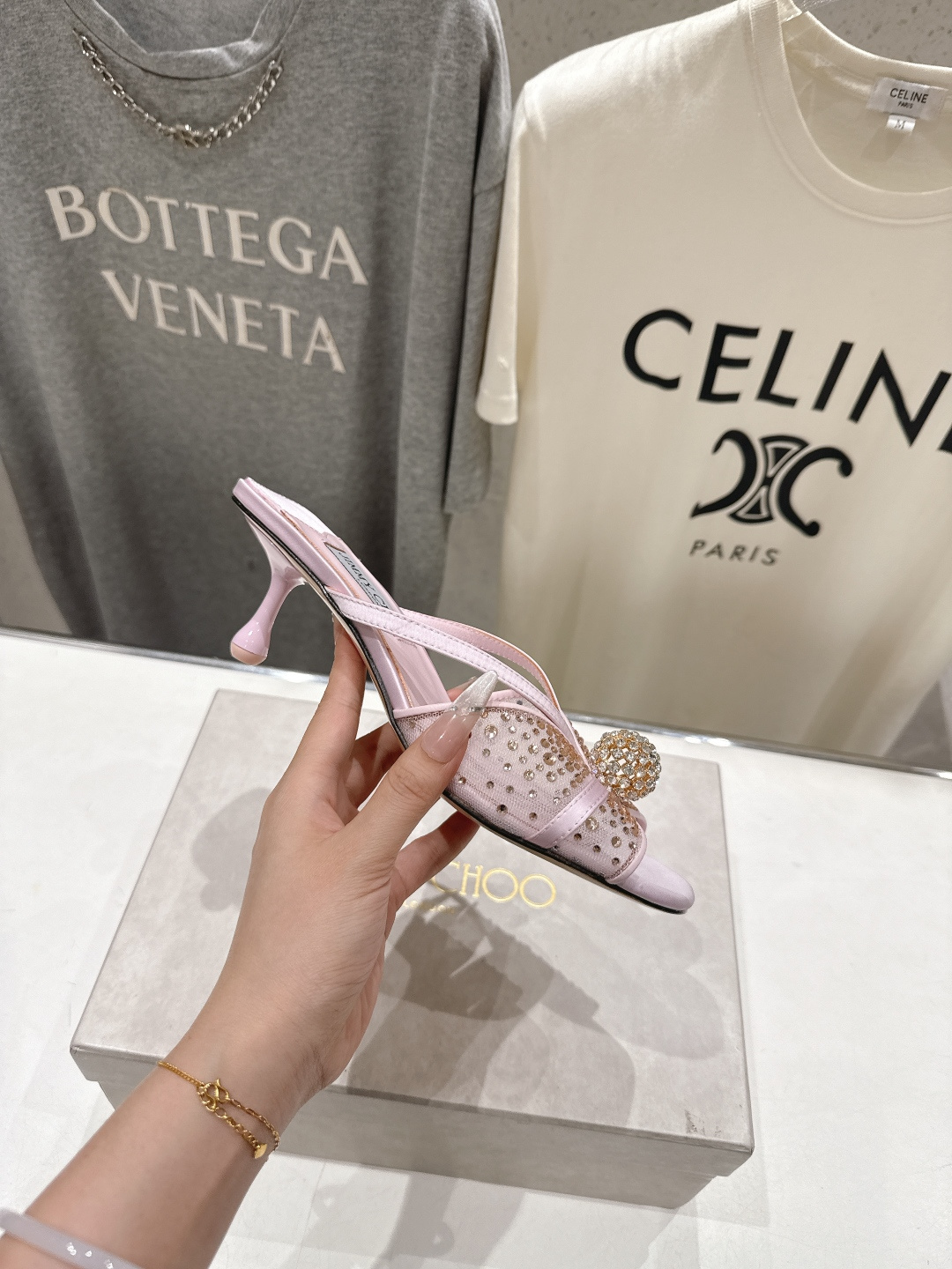 高版本出厂  JIMMY CHOO*｜JC/吉米周2026ss新款简约烫钻小猫跟高跟鞋拖鞋原版套楦，完美