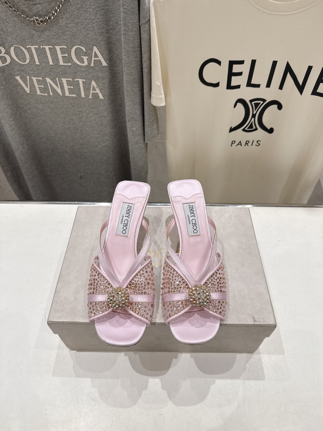 高版本出厂  JIMMY CHOO*｜JC/吉米周2026ss新款简约烫钻小猫跟高跟鞋拖鞋原版套楦，完美
