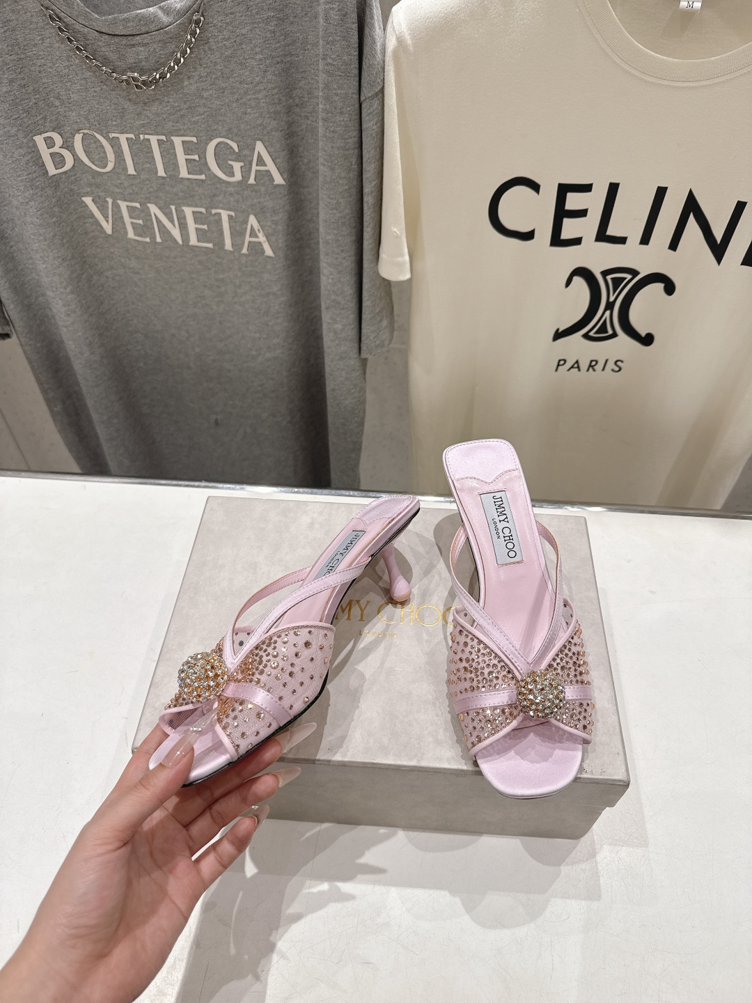 高版本出厂  JIMMY CHOO*｜JC/吉米周2026ss新款简约烫钻小猫跟高跟鞋拖鞋原版套楦，完美