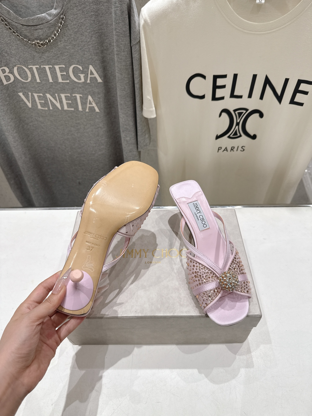 高版本出厂  JIMMY CHOO*｜JC/吉米周2026ss新款简约烫钻小猫跟高跟鞋拖鞋原版套楦，完美