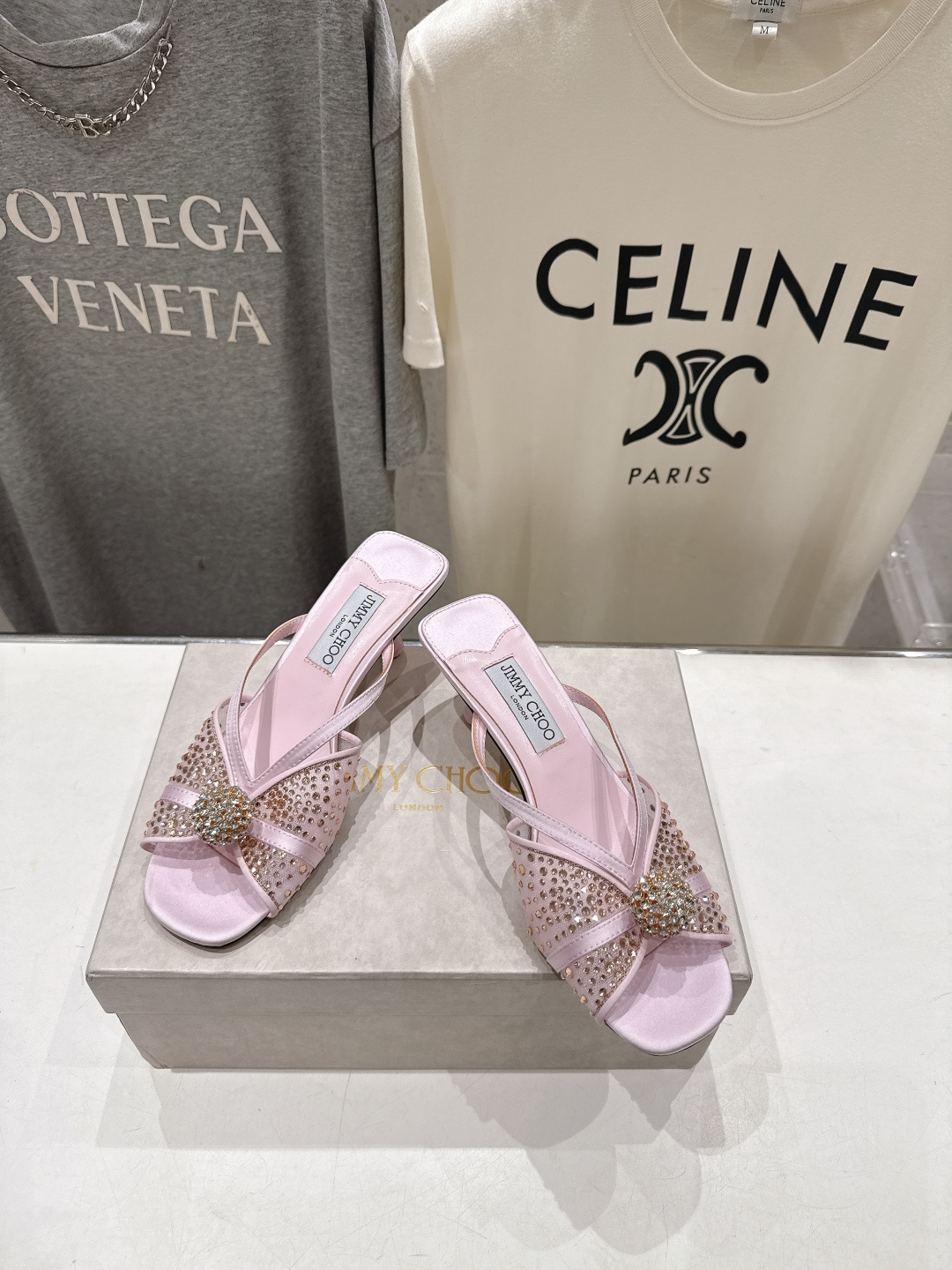 高版本出厂  JIMMY CHOO*｜JC/吉米周2026ss新款简约烫钻小猫跟高跟鞋拖鞋原版套楦，完美