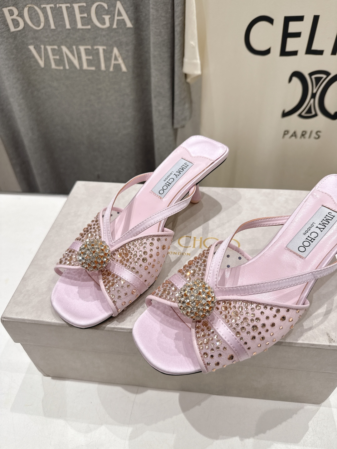 高版本出厂  JIMMY CHOO*｜JC/吉米周2026ss新款简约烫钻小猫跟高跟鞋拖鞋原版套楦，完美