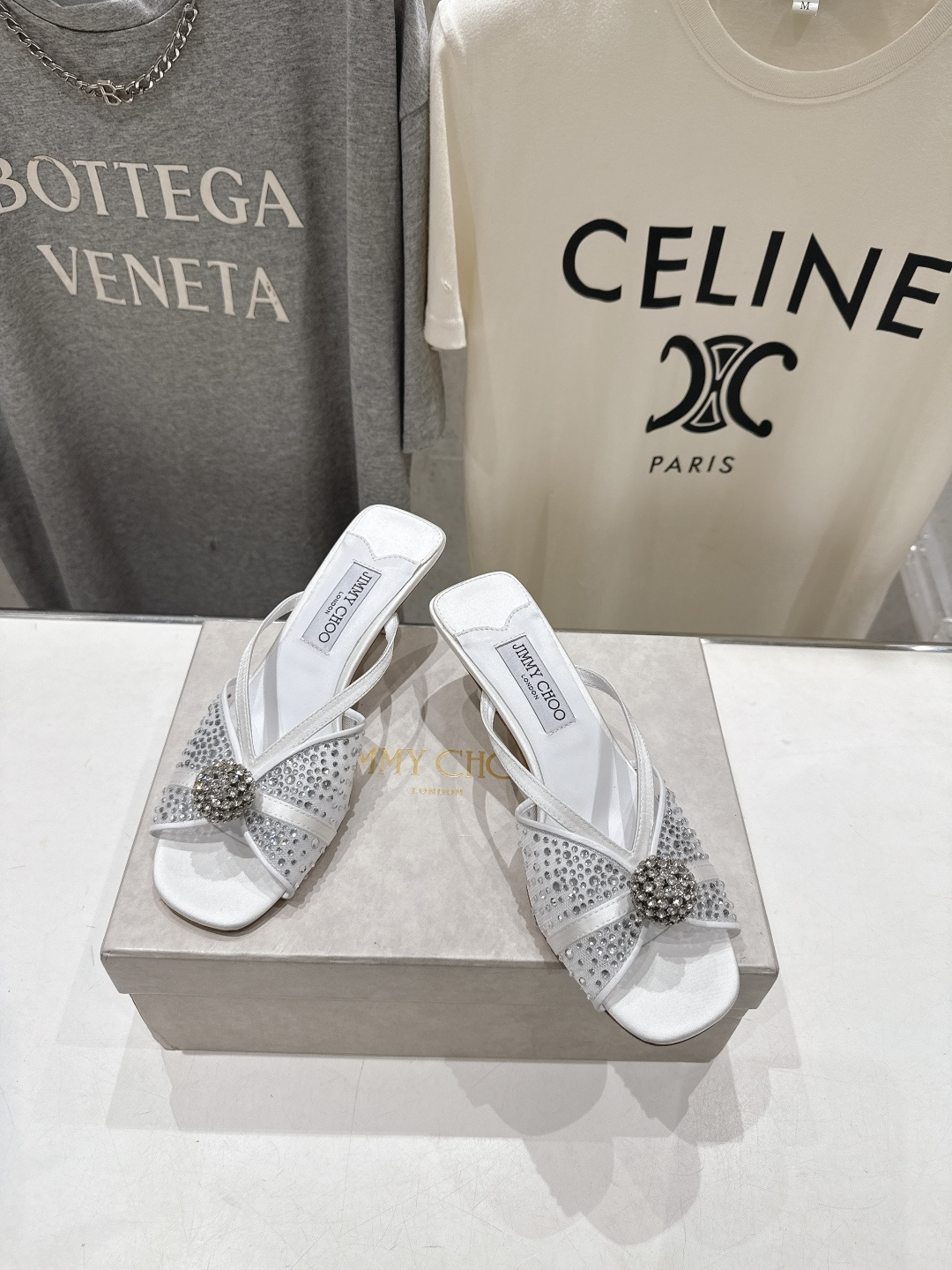 高版本出厂  JIMMY CHOO*｜JC/吉米周2026ss新款简约烫钻小猫跟高跟鞋拖鞋原版套楦，完美