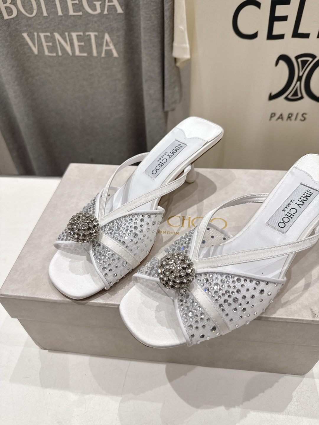 高版本出厂  JIMMY CHOO*｜JC/吉米周2026ss新款简约烫钻小猫跟高跟鞋拖鞋原版套楦，完美
