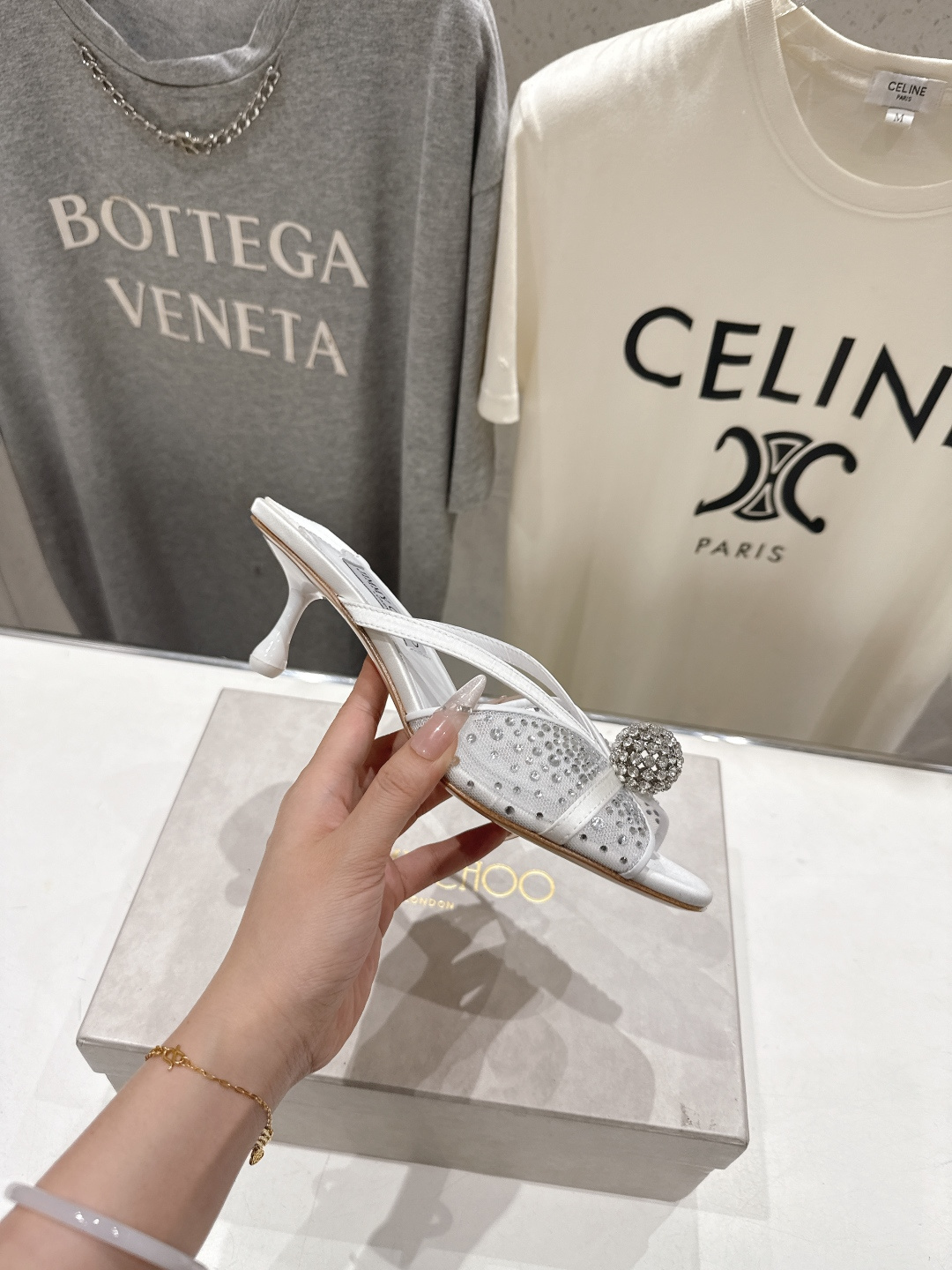高版本出厂  JIMMY CHOO*｜JC/吉米周2026ss新款简约烫钻小猫跟高跟鞋拖鞋原版套楦，完美