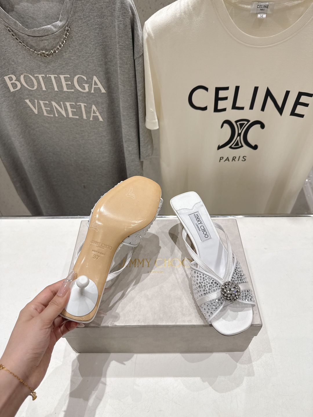 高版本出厂  JIMMY CHOO*｜JC/吉米周2026ss新款简约烫钻小猫跟高跟鞋拖鞋原版套楦，完美
