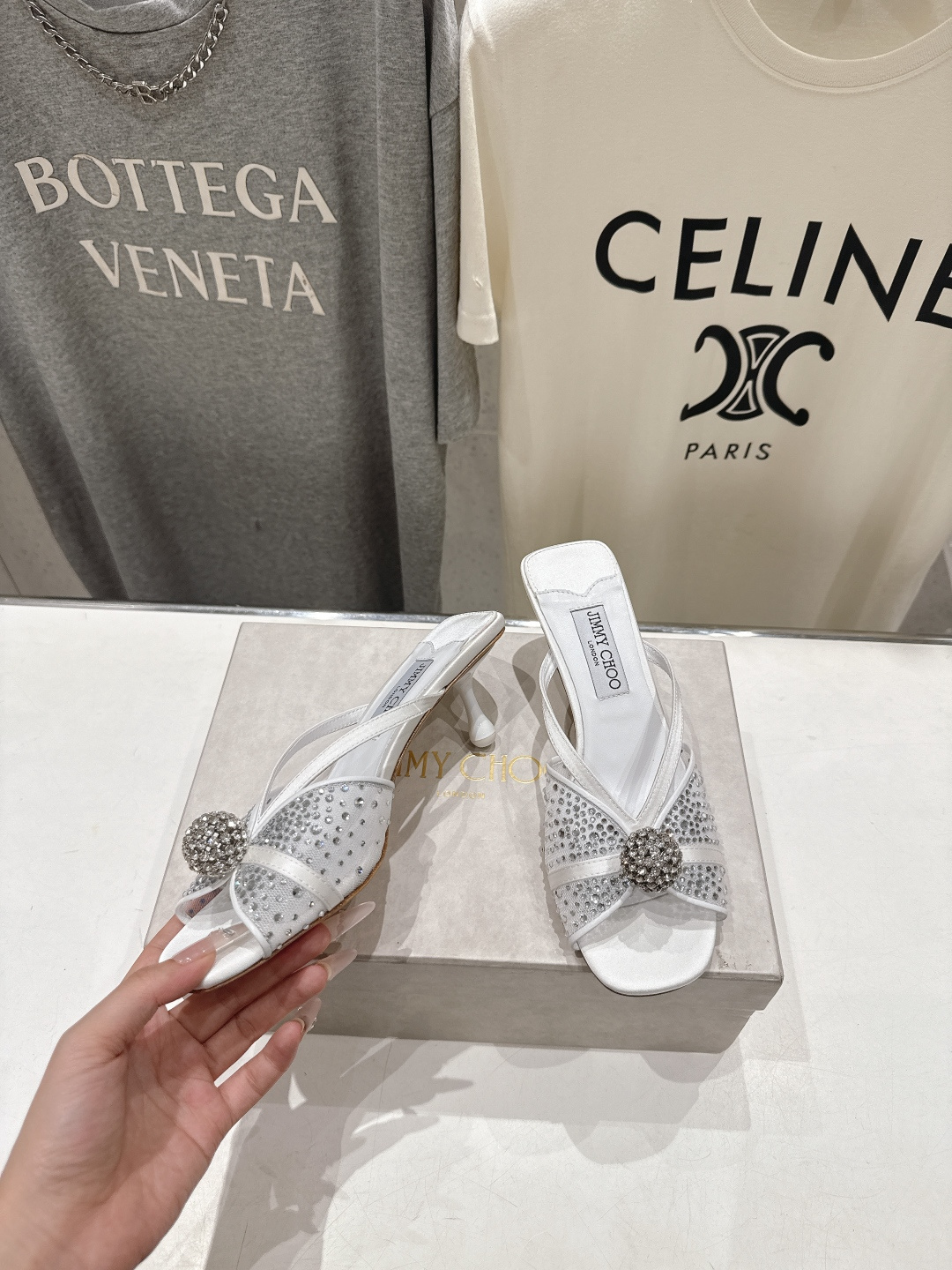 高版本出厂  JIMMY CHOO*｜JC/吉米周2026ss新款简约烫钻小猫跟高跟鞋拖鞋原版套楦，完美