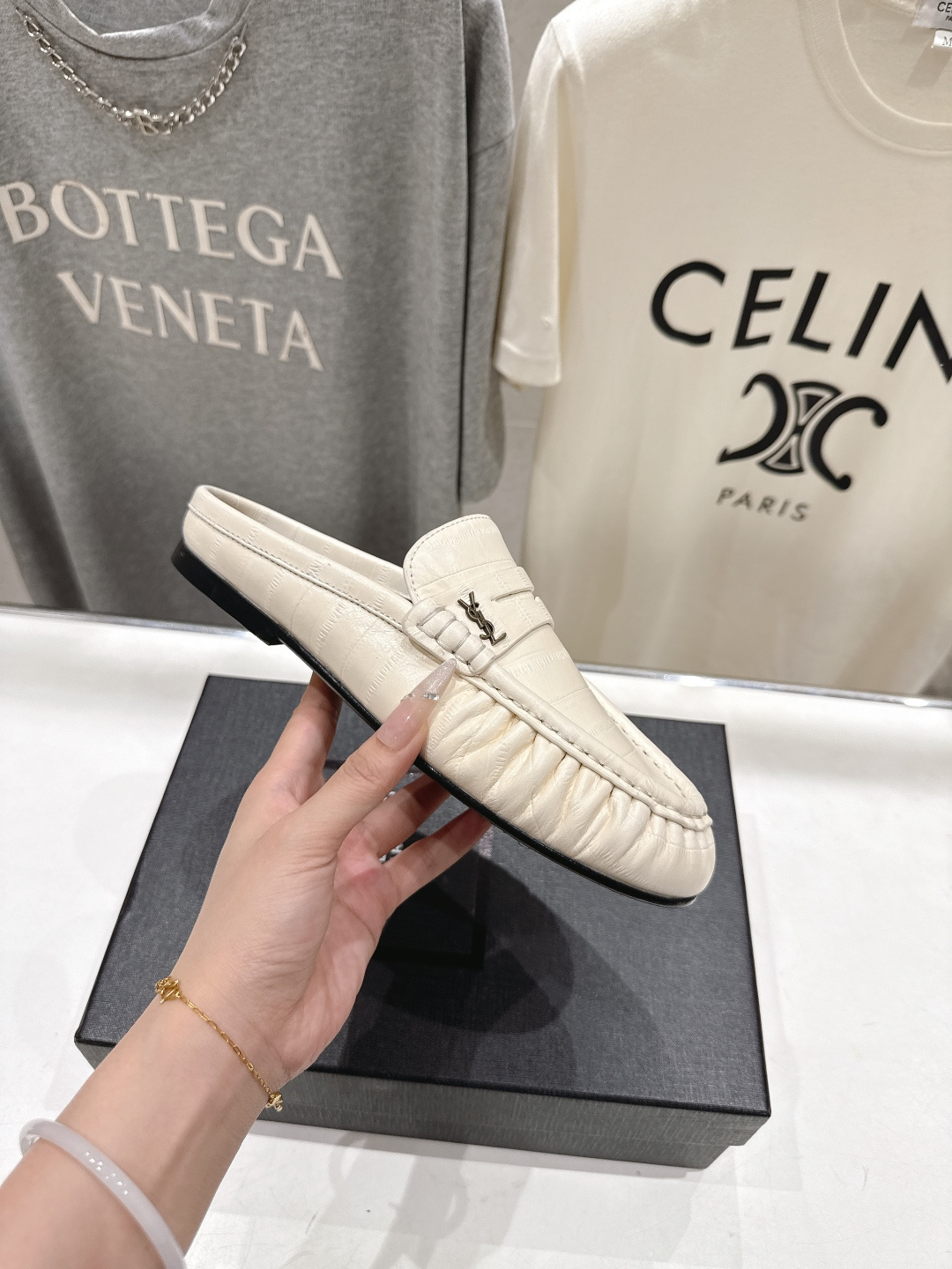 高版本出厂 半托   SAINT LAURENT/圣罗兰YSL 26ss爆款平底玛丽珍一脚蹬乐福鞋半包拖