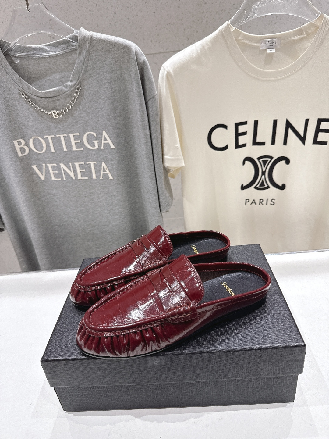 高版本出厂 半托   SAINT LAURENT/圣罗兰YSL 26ss爆款平底玛丽珍一脚蹬乐福鞋半包拖