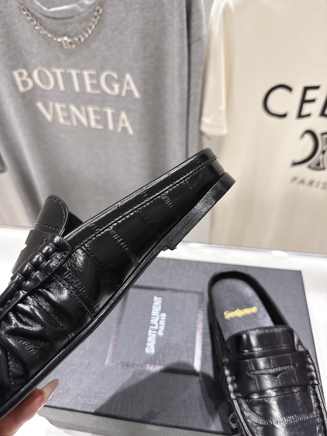 高版本出厂 半托   SAINT LAURENT/圣罗兰YSL 26ss爆款平底玛丽珍一脚蹬乐福鞋半包拖