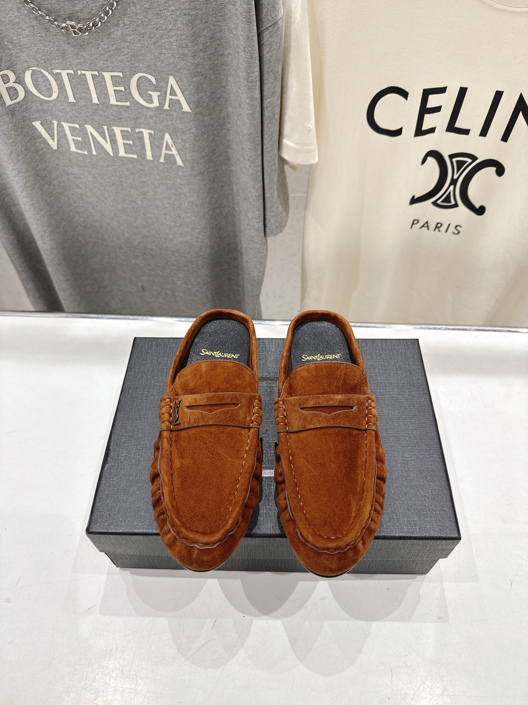 高版本出厂 半托   SAINT LAURENT/圣罗兰YSL 26ss爆款平底玛丽珍一脚蹬乐福鞋半包拖