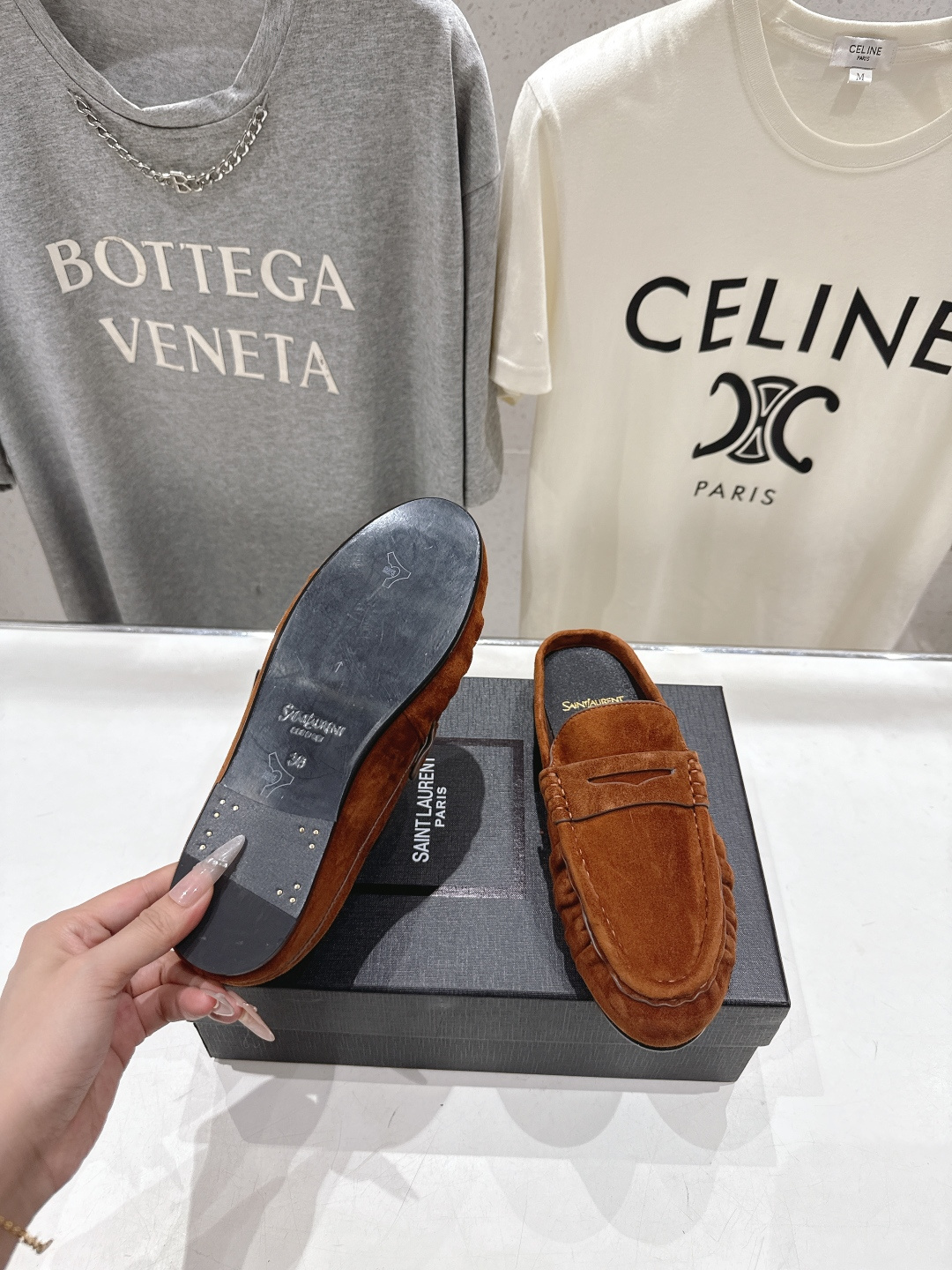 高版本出厂 半托   SAINT LAURENT/圣罗兰YSL 26ss爆款平底玛丽珍一脚蹬乐福鞋半包拖