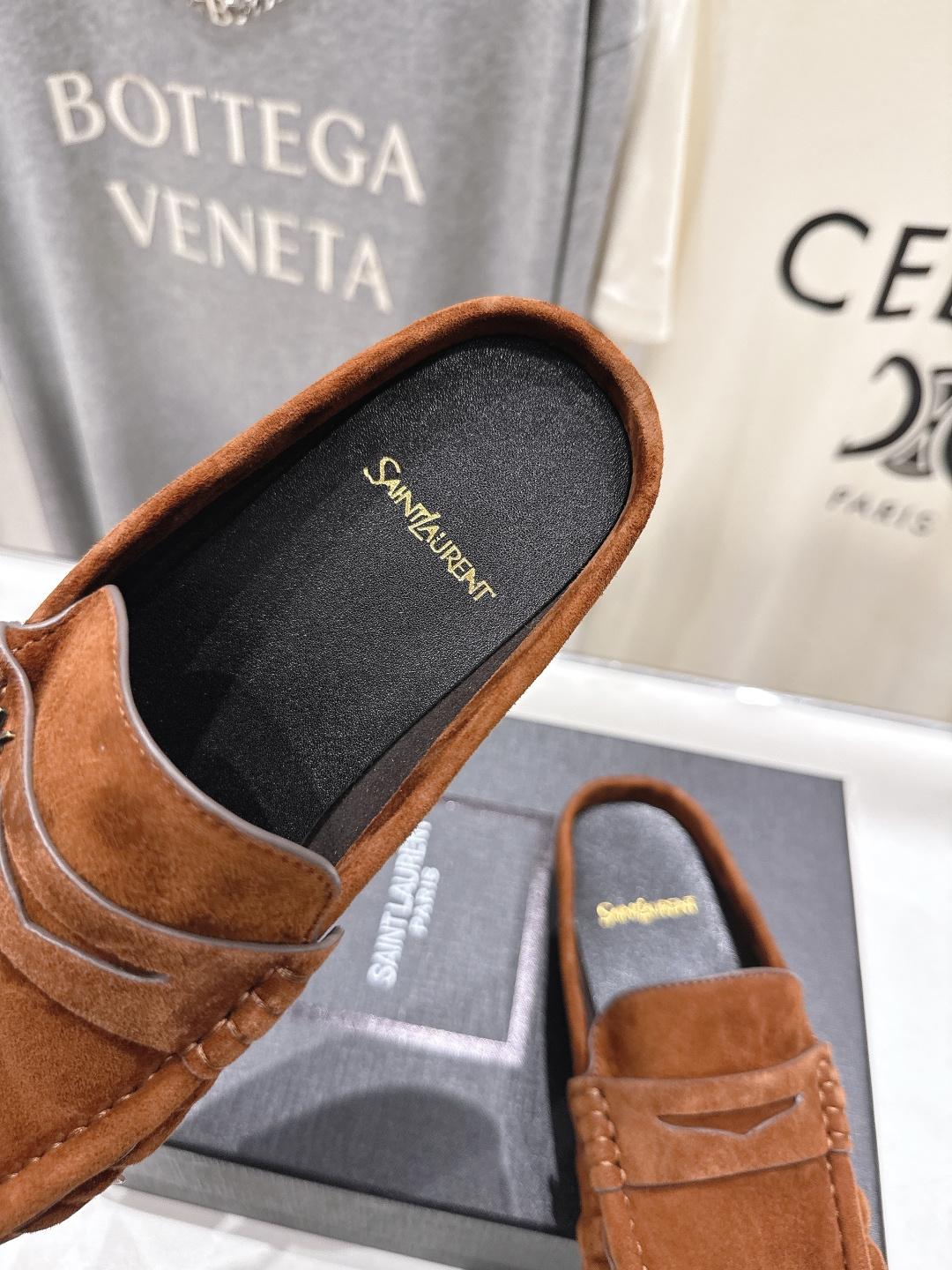 高版本出厂 半托   SAINT LAURENT/圣罗兰YSL 26ss爆款平底玛丽珍一脚蹬乐福鞋半包拖