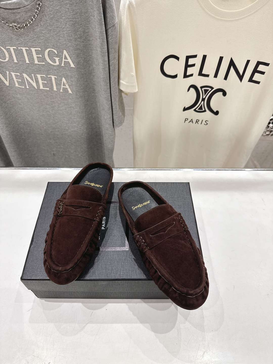 高版本出厂 半托   SAINT LAURENT/圣罗兰YSL 26ss爆款平底玛丽珍一脚蹬乐福鞋半包拖