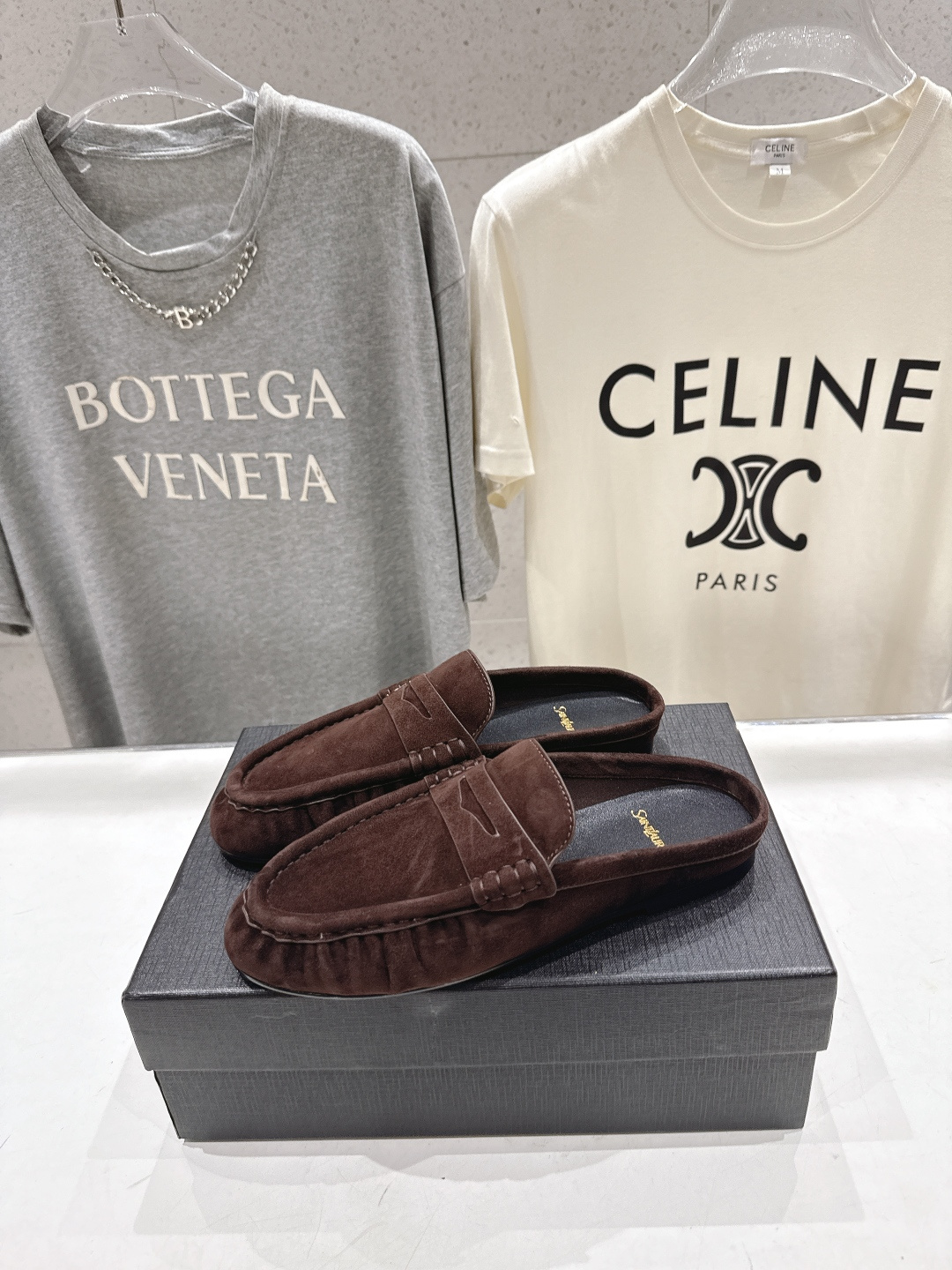 高版本出厂 半托   SAINT LAURENT/圣罗兰YSL 26ss爆款平底玛丽珍一脚蹬乐福鞋半包拖