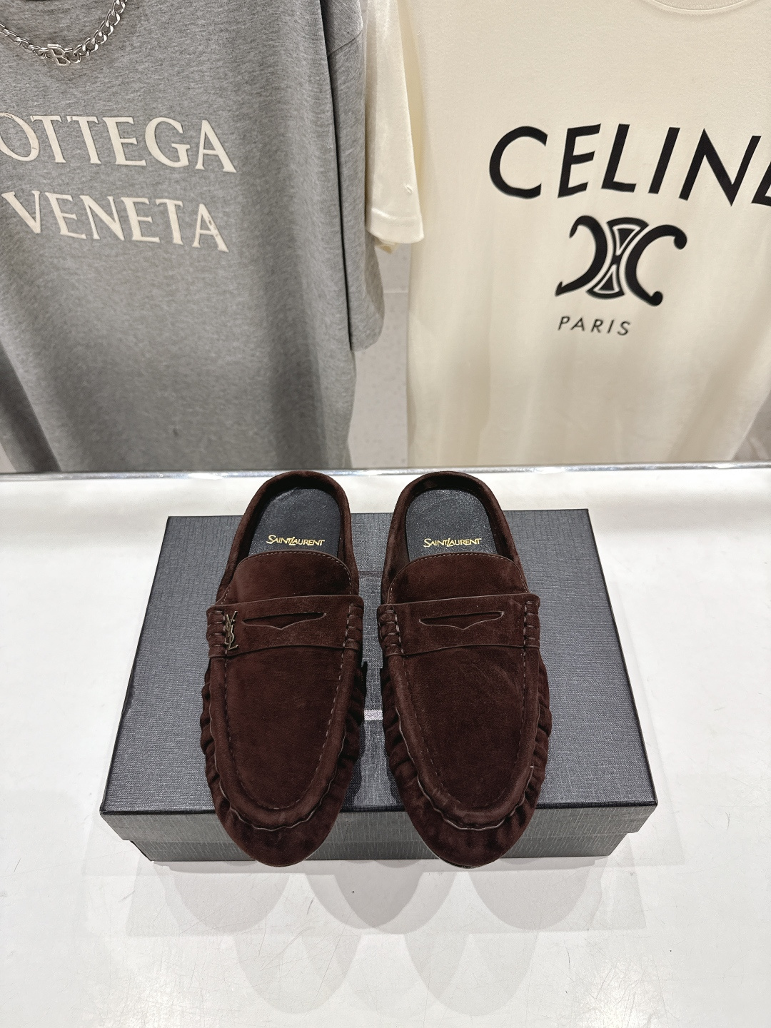 高版本出厂 半托   SAINT LAURENT/圣罗兰YSL 26ss爆款平底玛丽珍一脚蹬乐福鞋半包拖